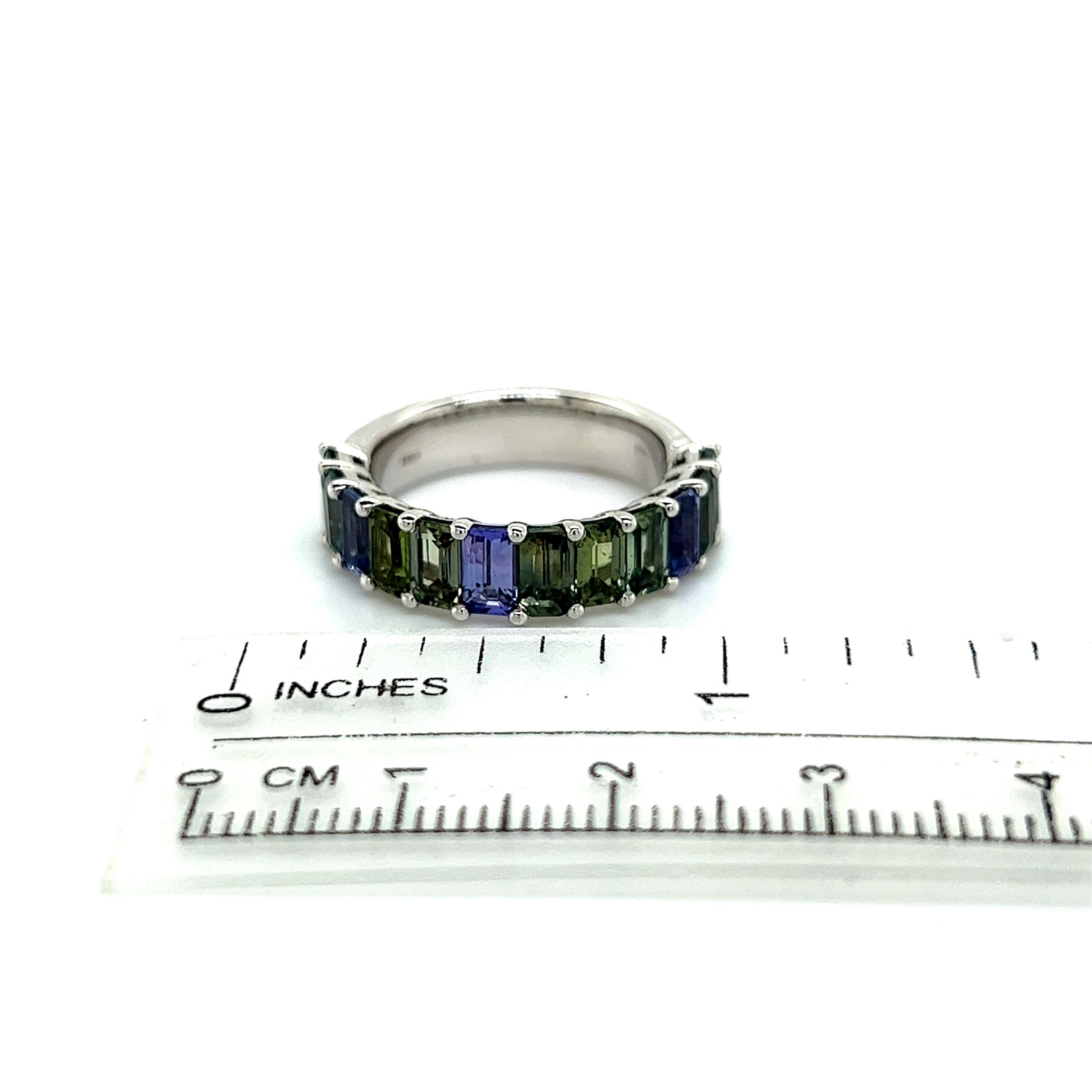 Emerald Cut Natural Multicolored Sapphire Ring 14k W Gold 5.76 TCW Certified For Sale