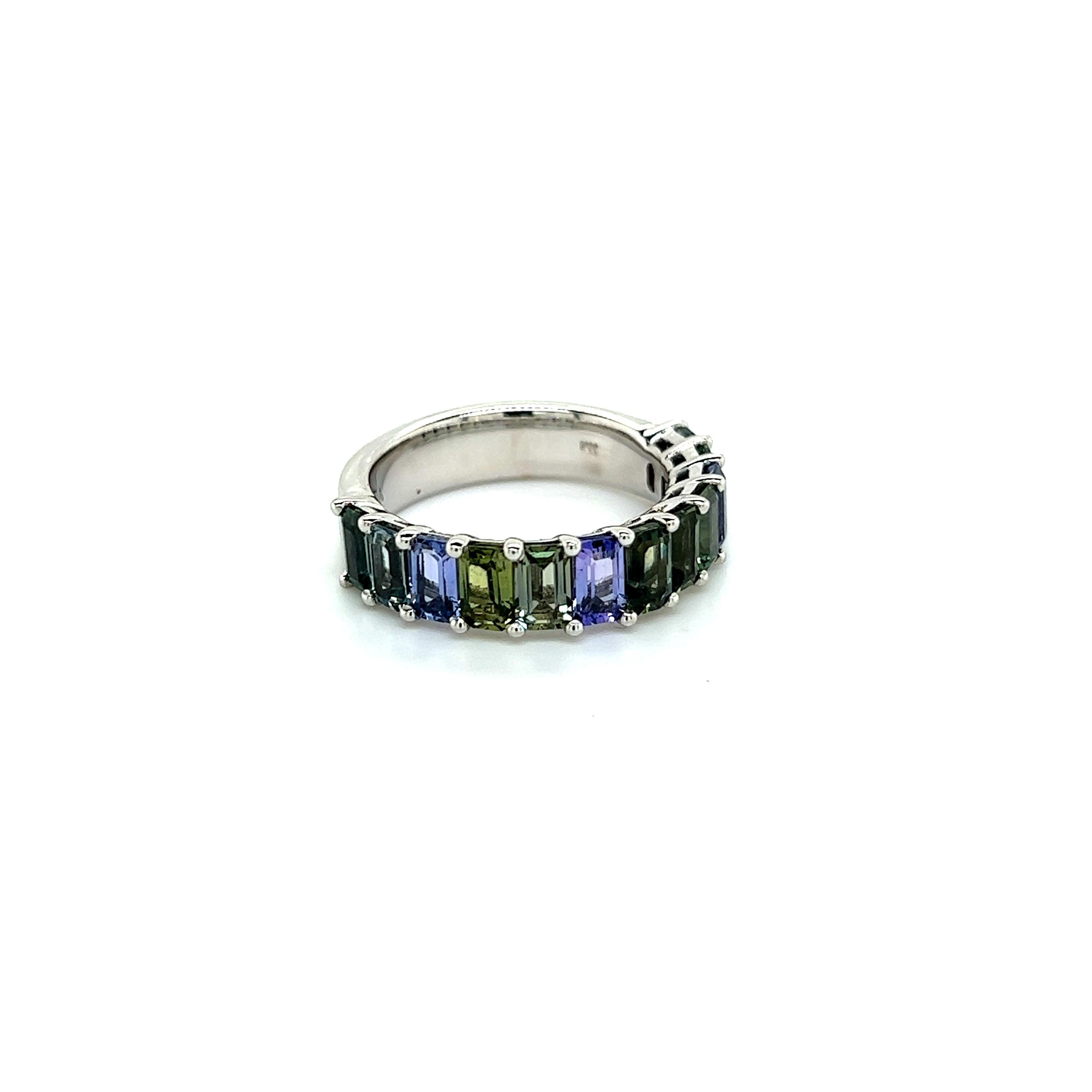 Natural Multicolored Sapphire Ring 14k W Gold 5.76 TCW Certified In New Condition For Sale In Brooklyn, NY