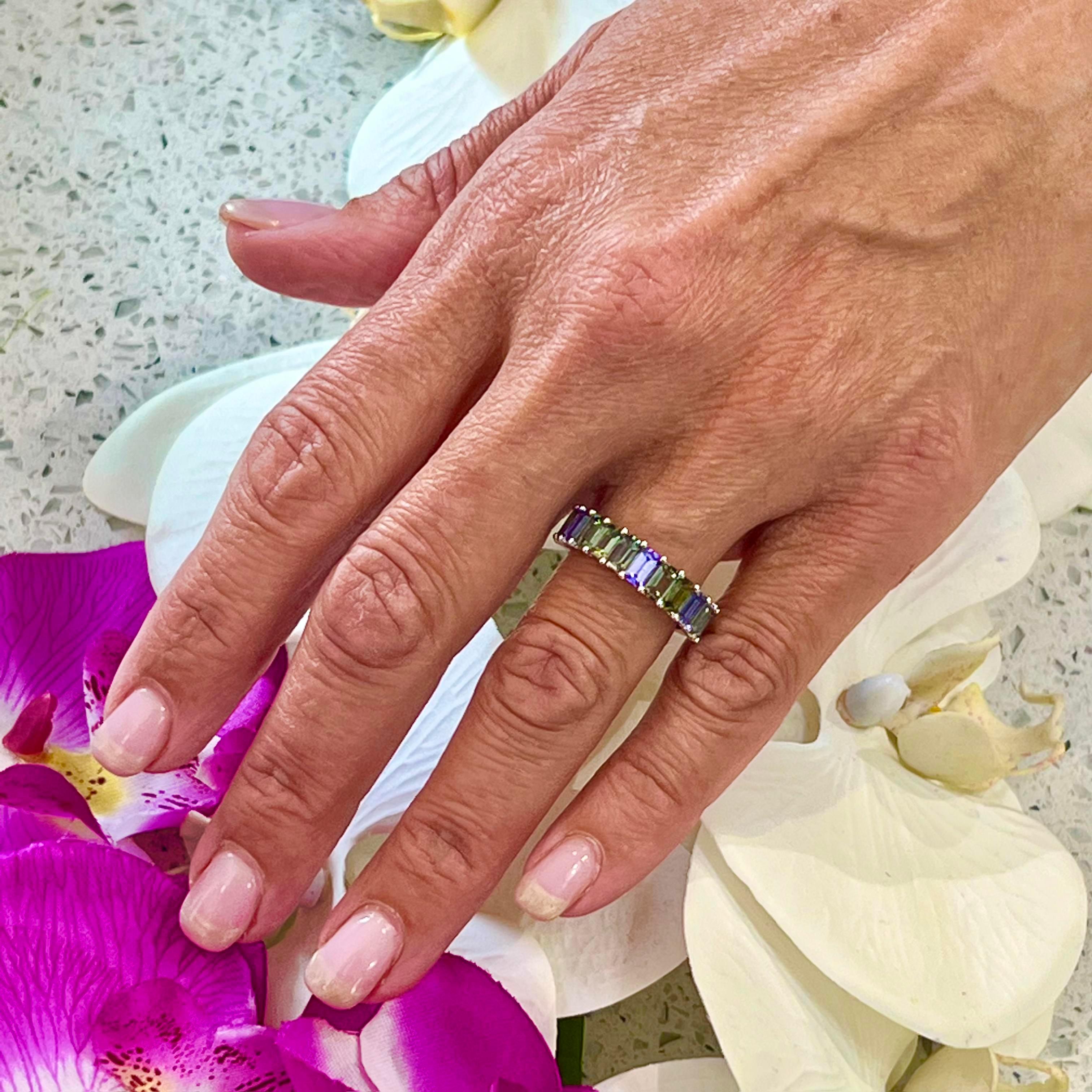 Natural Multicolored Sapphire Ring 14k W Gold 5.76 TCW Certified For Sale 1
