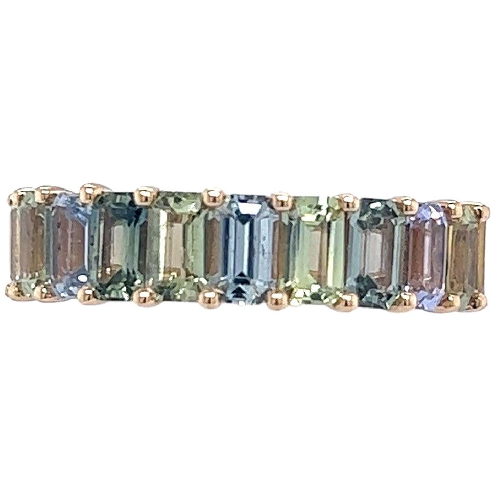 Anello con zaffiro naturale multicolore in oro 14k Y 5,28 TCW certificato