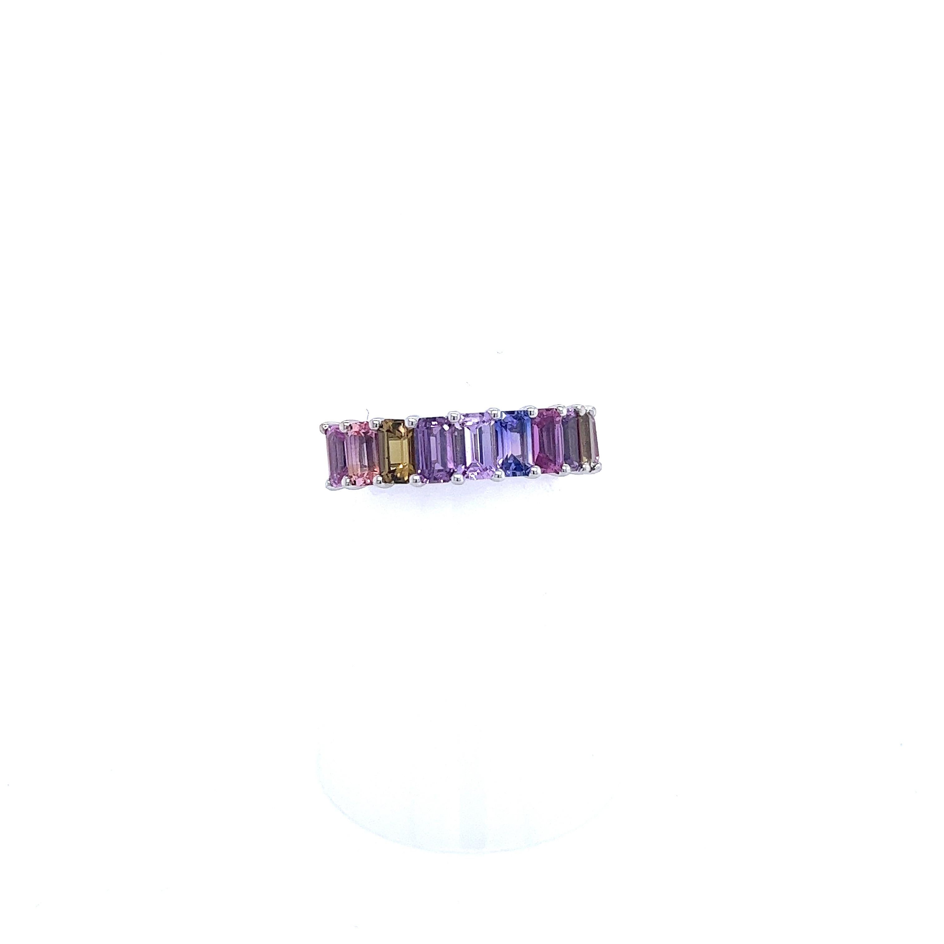 Natürlicher mehrfarbiger Saphir Ring Größe 6,5 14k W Gold 5,28 TCW zertifiziert im Angebot 2