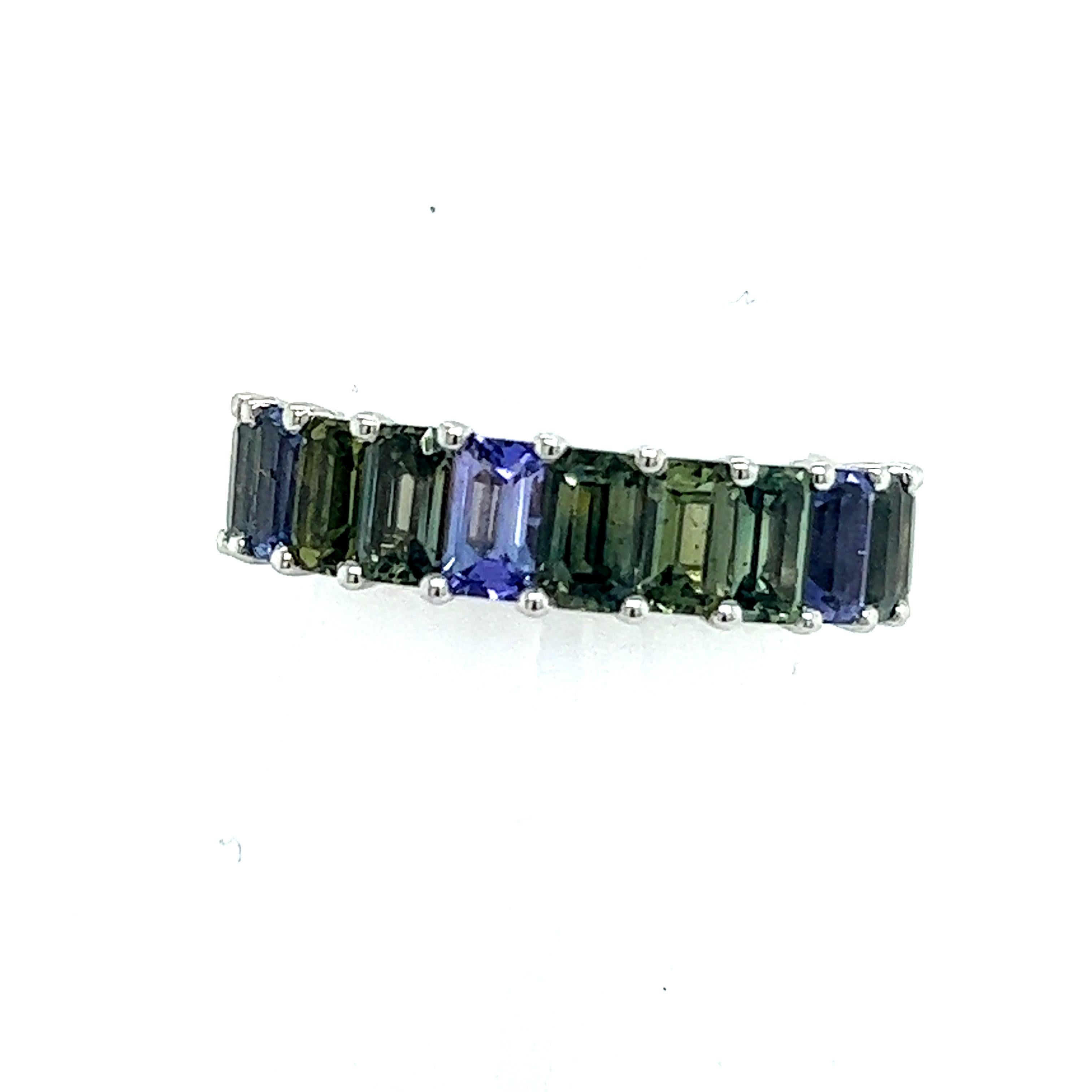Women's Natural Multicolored Sapphire Ring 14k W Gold 5.76 TCW Certified For Sale
