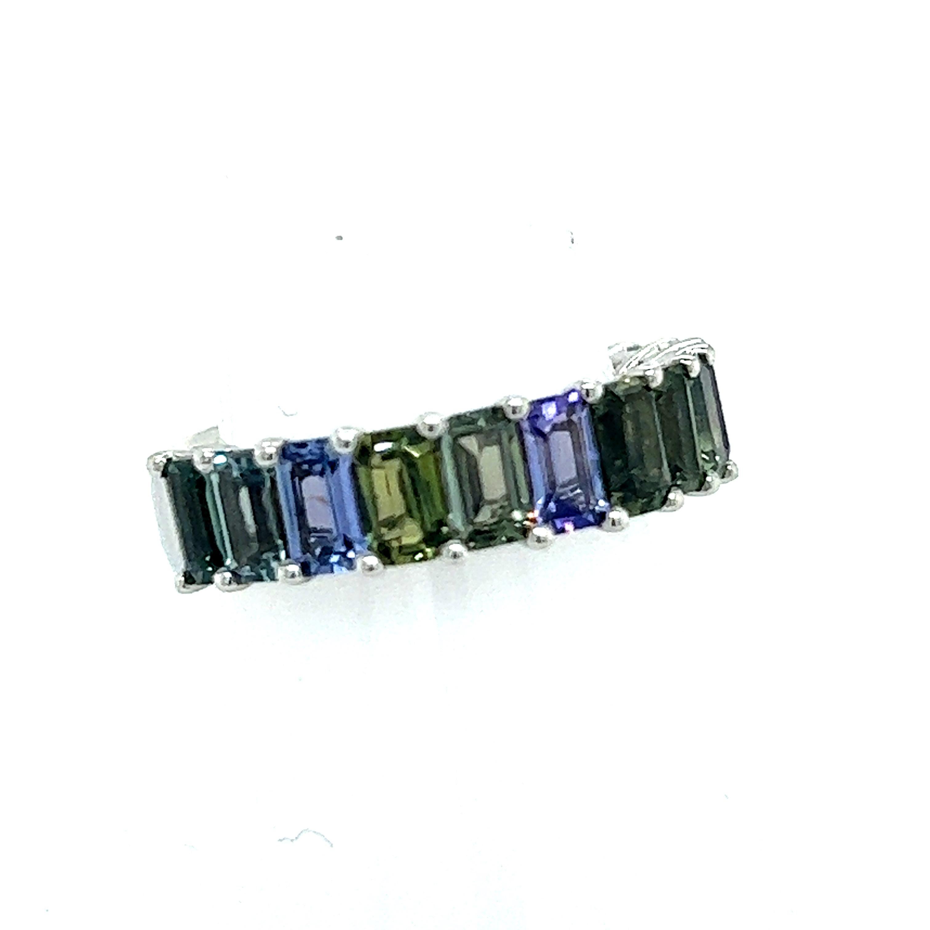 Natural Multicolored Sapphire Ring 14k W Gold 5.76 TCW Certified For Sale 3