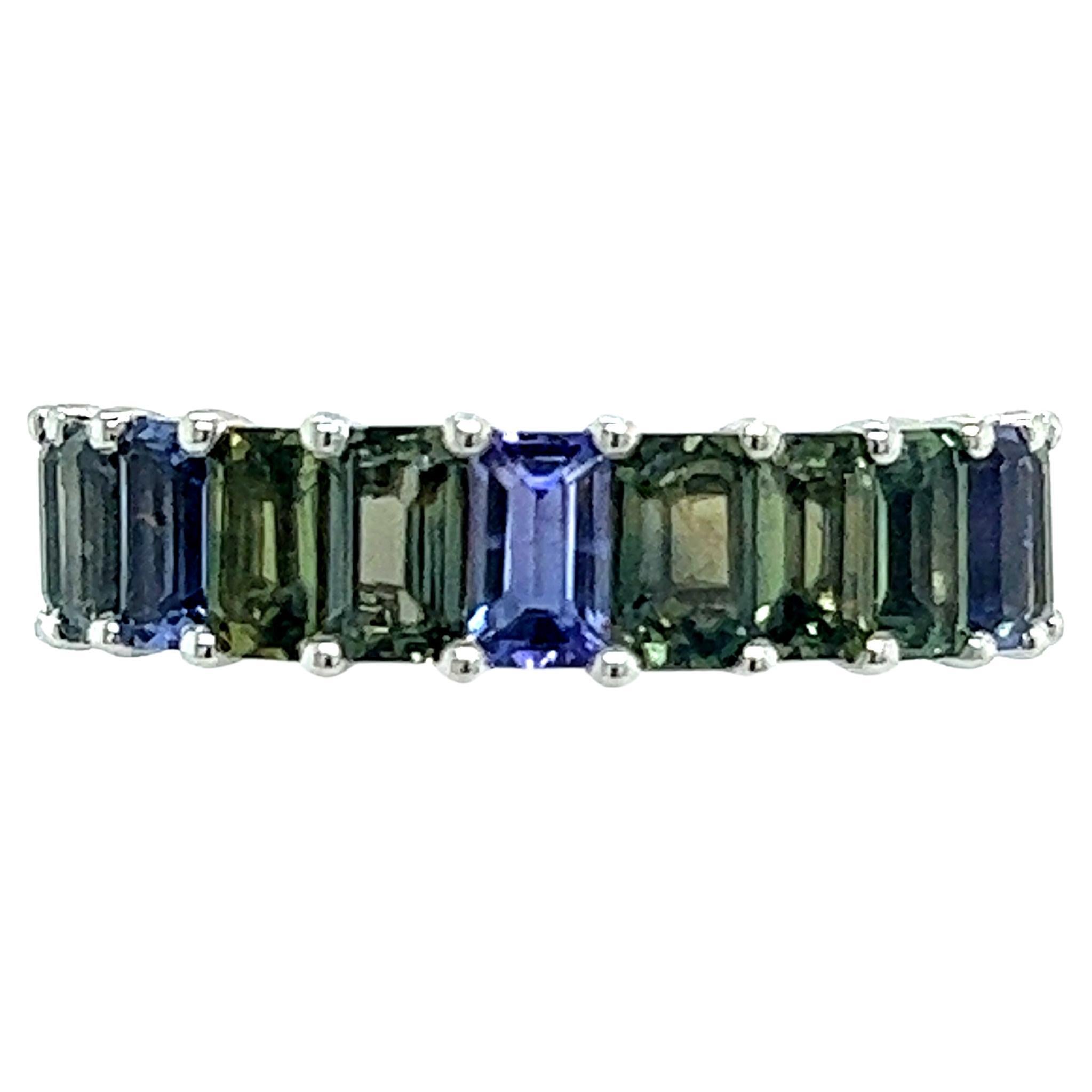 Natural Multicolored Sapphire Ring 14k W Gold 5.76 TCW Certified For Sale