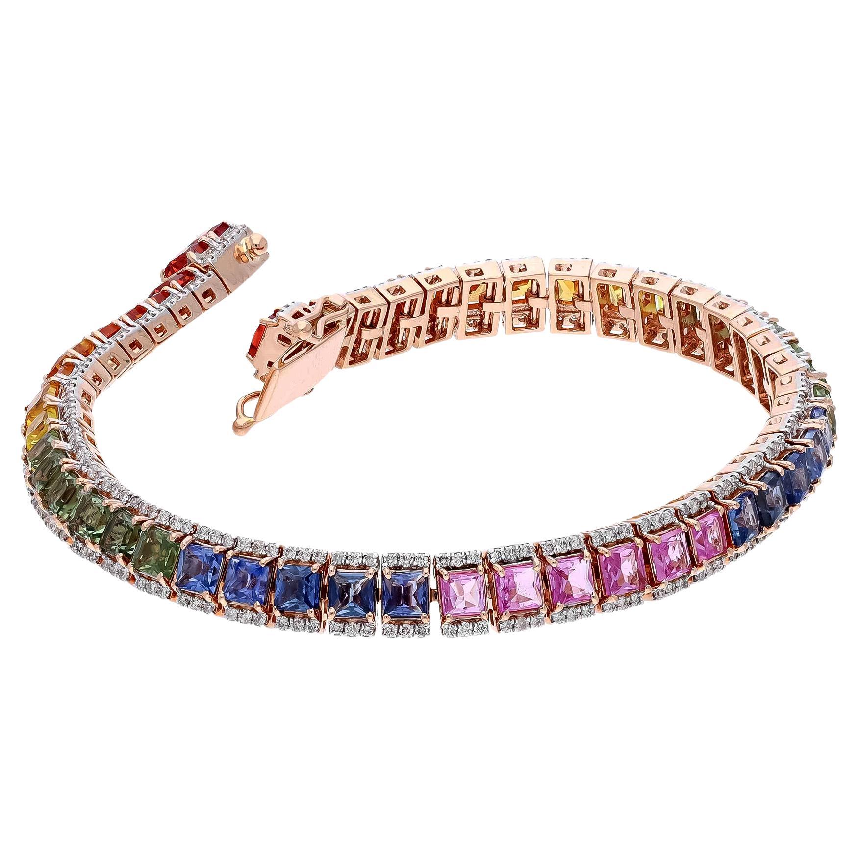 Natural Multi sapphire bracelet with diamond in 18k gold For Sale