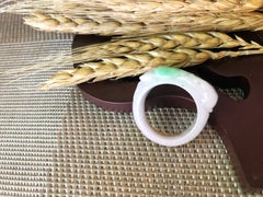 Natural Myanmar Apple Green Jade Carved Ring Band