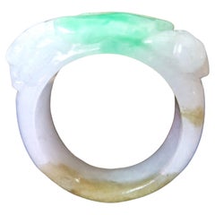 Natural Myanmar Apple Green Jade Carved Ring Band