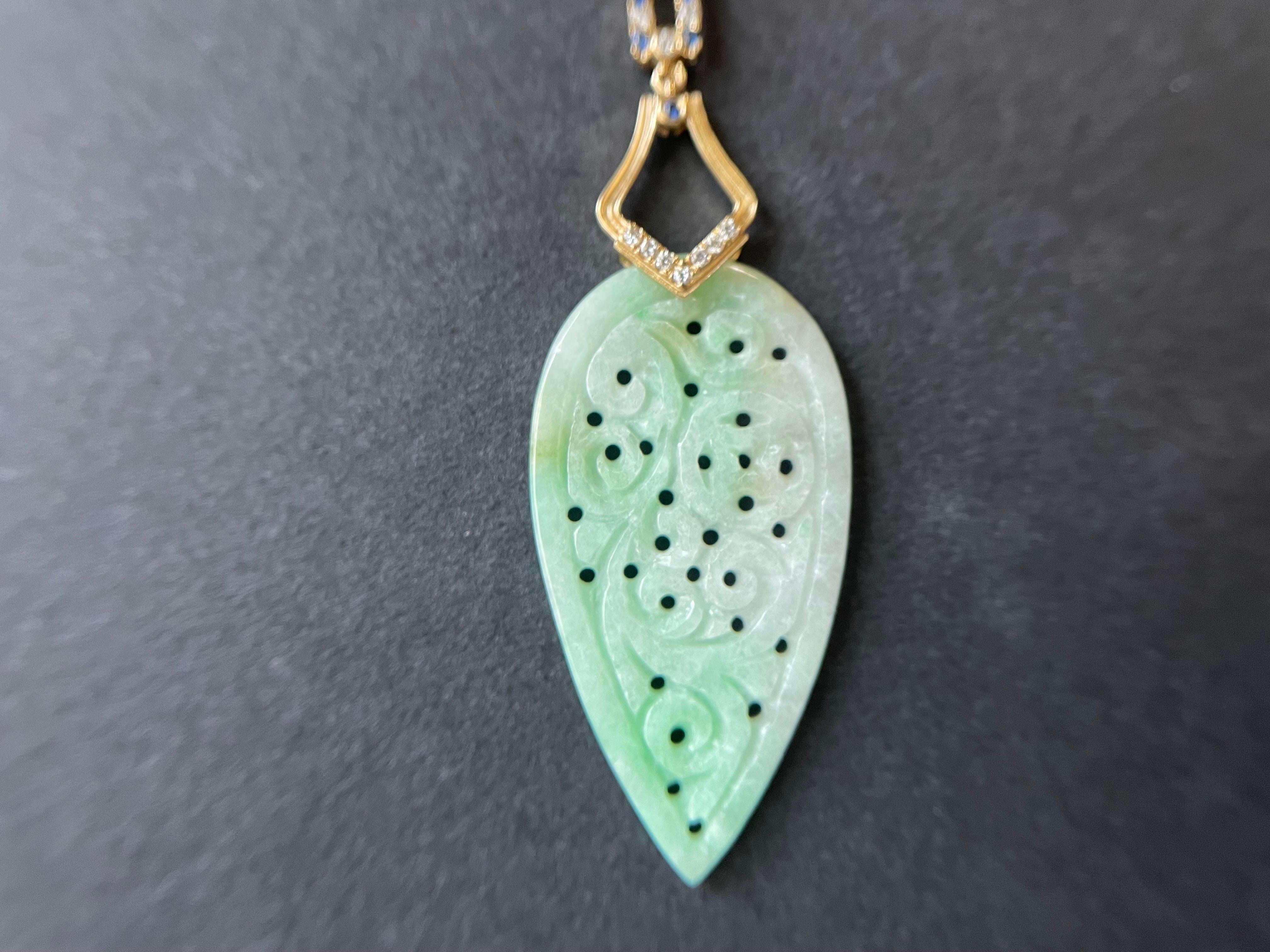 Round Cut Natural Myanmar Apple Green Jadeite Carved Asymmetric Earrings