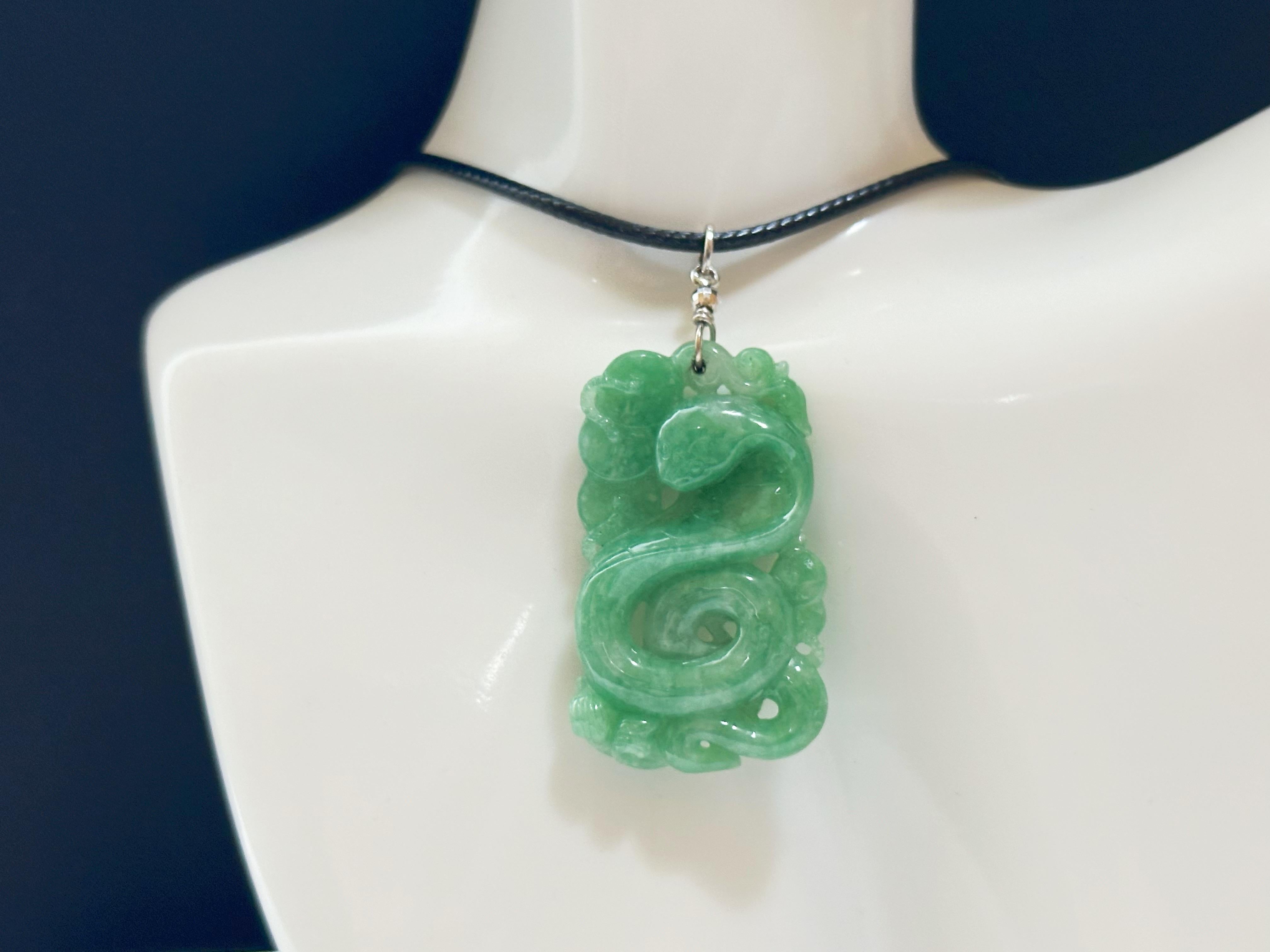 Natural Myanmar Apple Green Snake Ancient Coin Jadeite Jade Pendant For Sale 2