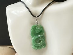 Natural Myanmar Apple Green Snake Ancient Coin Jadeite Jade Pendant