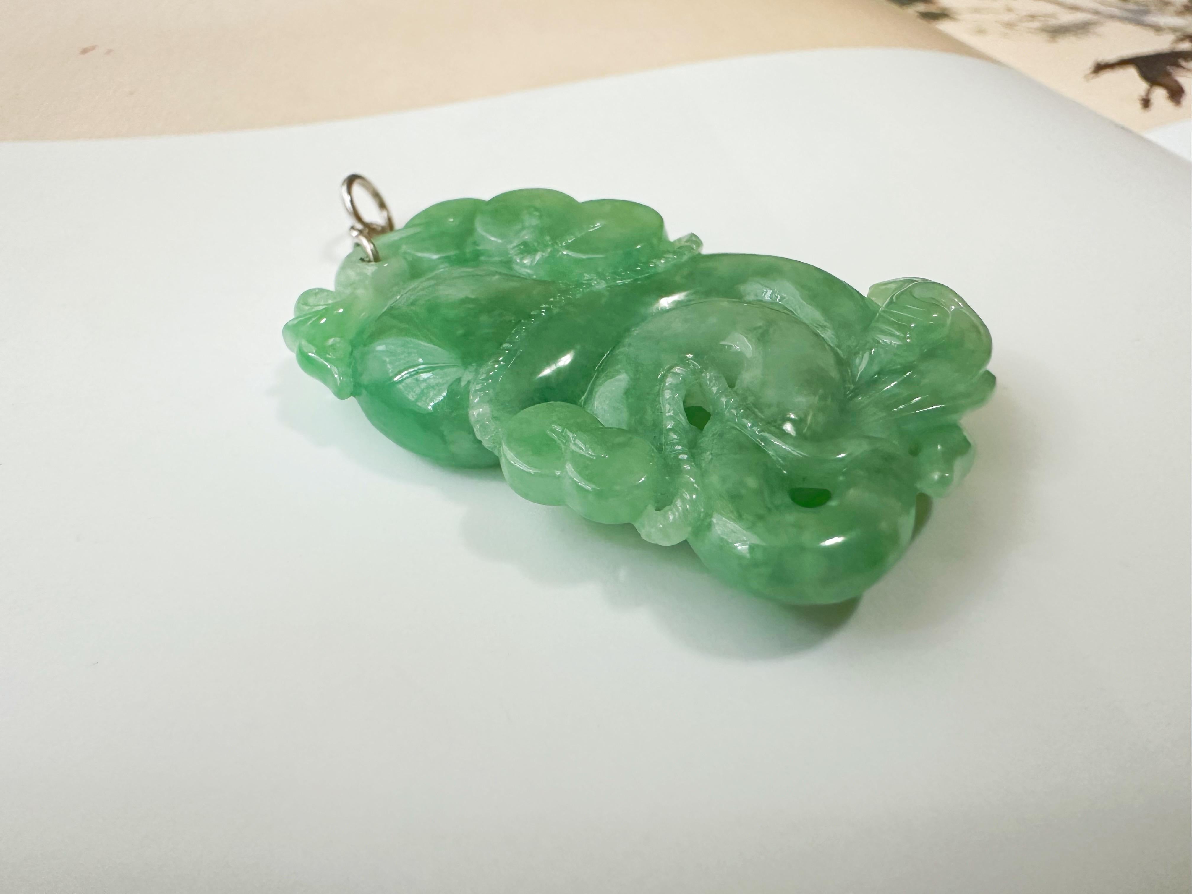 Arts and Crafts Natural Myanmar Apple Green Snake Ancient Coin Jadeite Jade Pendant For Sale