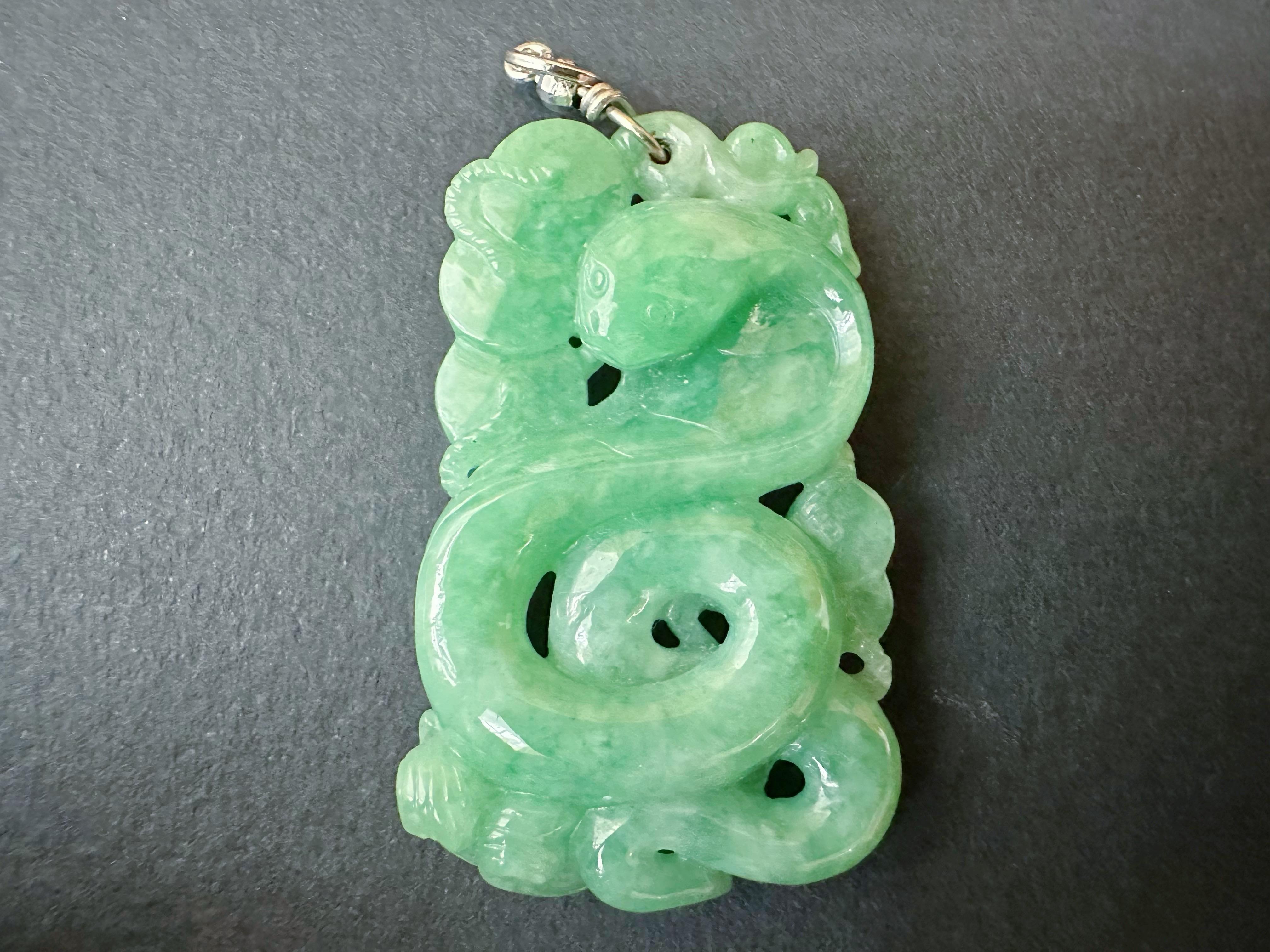 Portrait Cut Natural Myanmar Apple Green Snake Ancient Coin Jadeite Jade Pendant For Sale