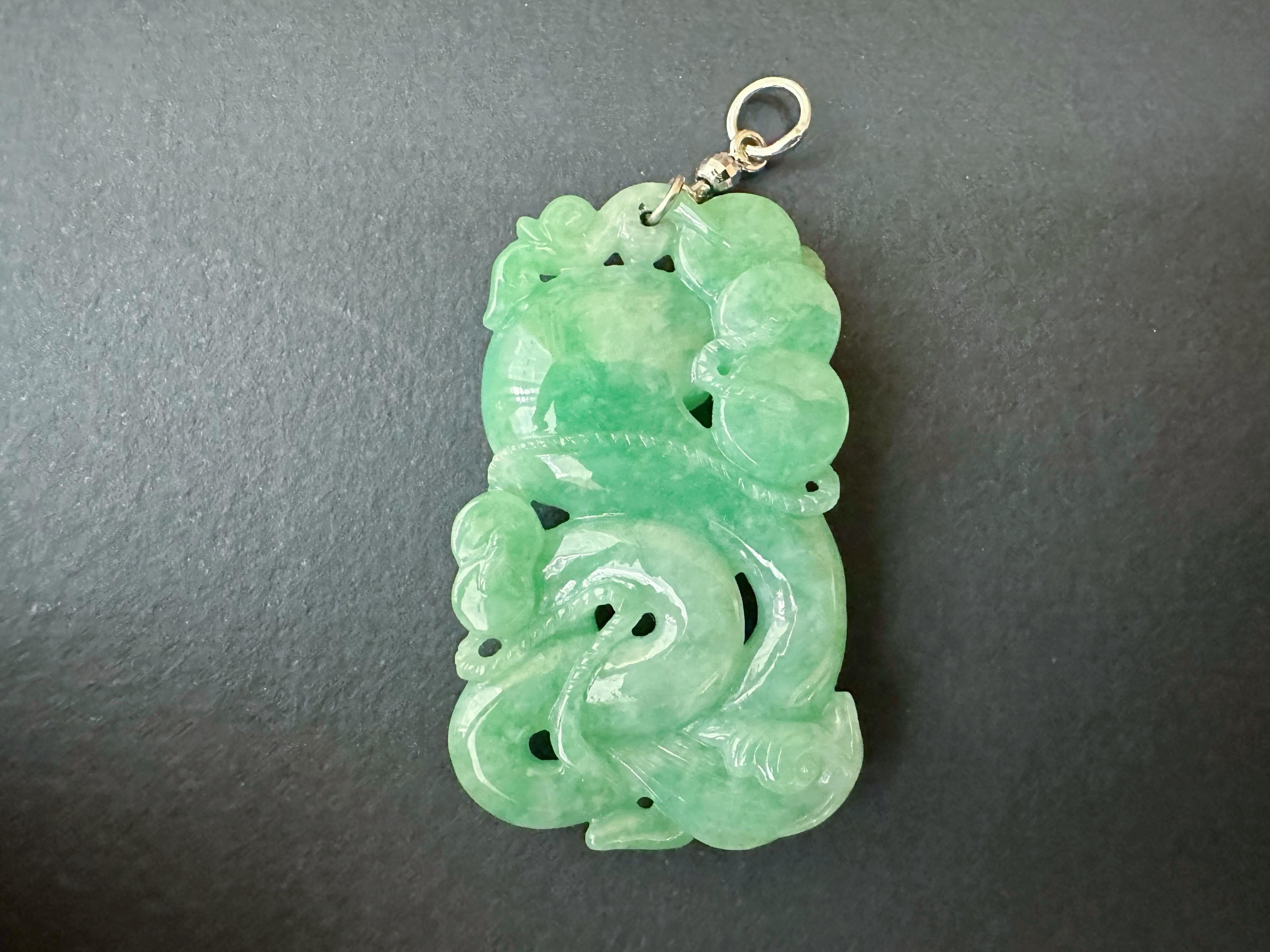 Natural Myanmar Apple Green Snake Ancient Coin Jadeite Jade Pendant In New Condition For Sale In Kowloon, HK