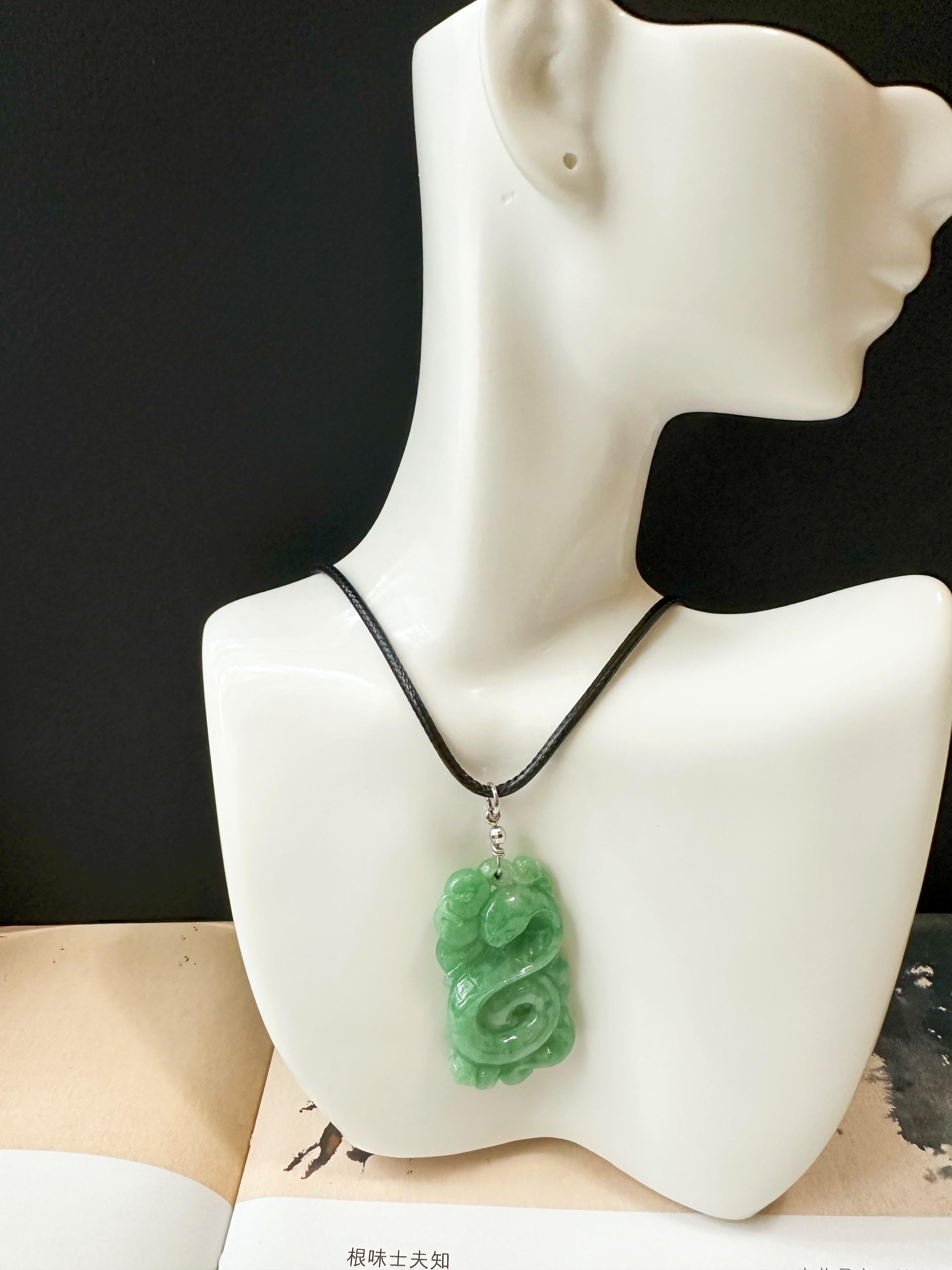 Women's or Men's Natural Myanmar Apple Green Snake Ancient Coin Jadeite Jade Pendant For Sale