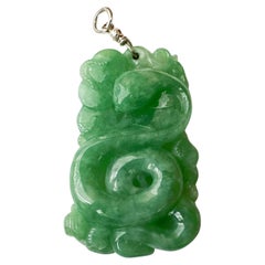 Used Natural Myanmar Apple Green Snake Ancient Coin Jadeite Jade Pendant