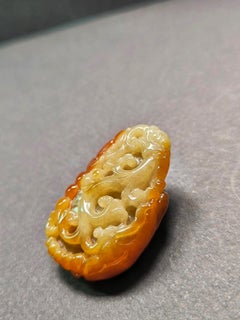 Natural Myanmar Bi-color Double Side Carved Ancient Dragon Jade