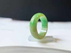 Natural Myanmar Bi-Color Vivid Green and Yellow Icy Type Jade Ring Band