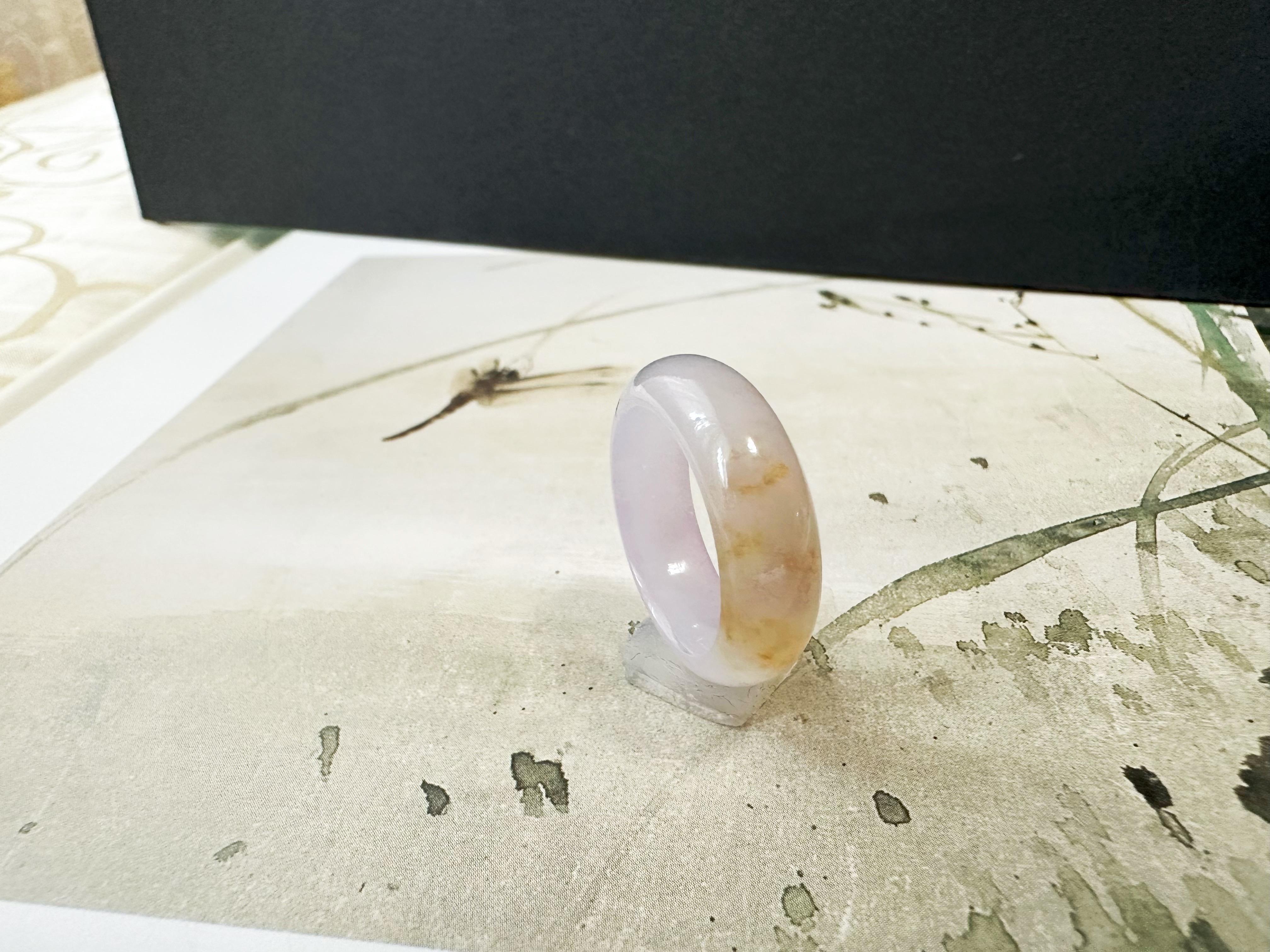 Natural Myanmar Bicolor Pink Golden Yellow Jadeite Jade Minimalist Ring Band For Sale 4