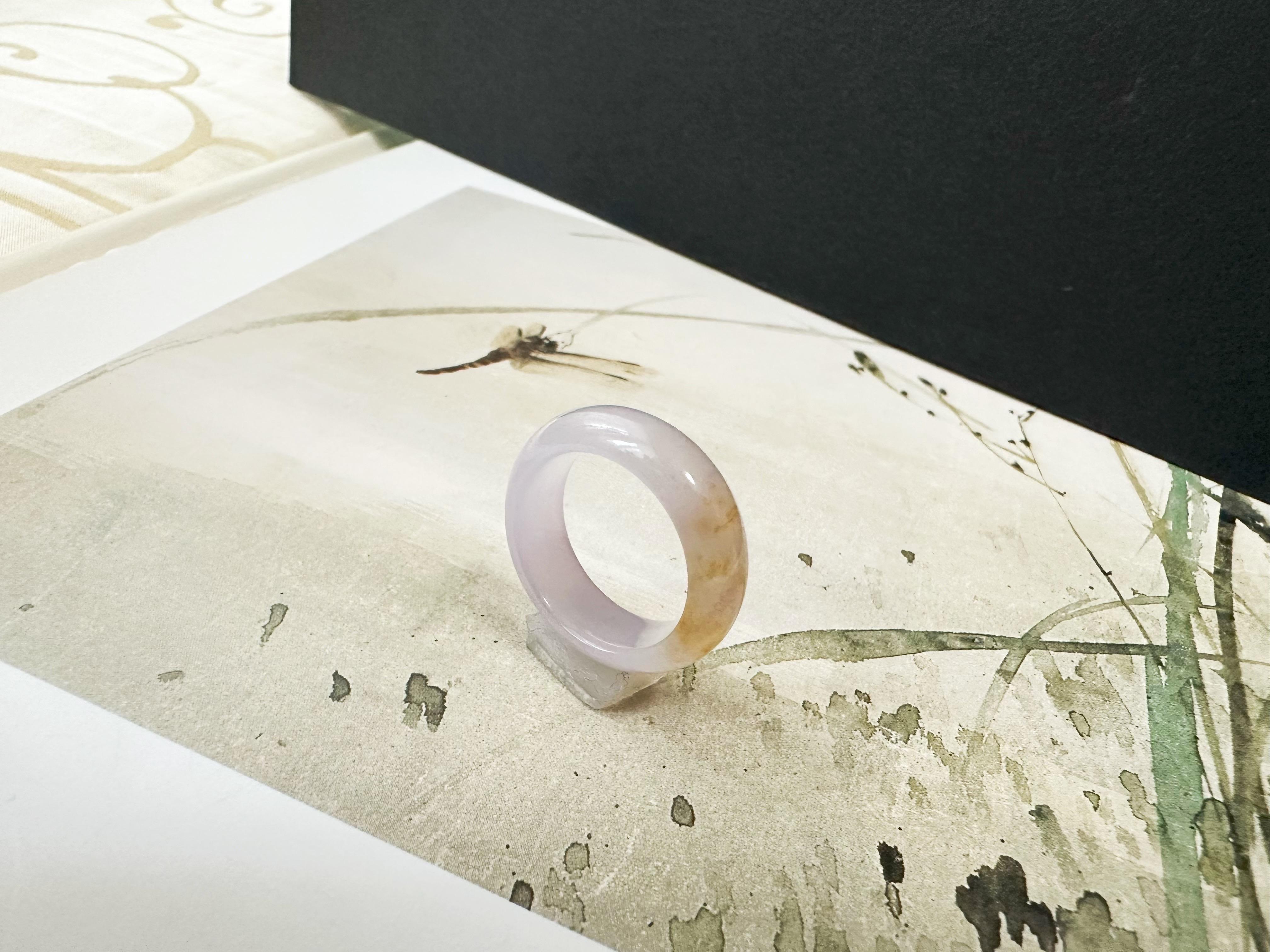 Natural Myanmar Bicolor Pink Golden Yellow Jadeite Jade Minimalist Ring Band For Sale 5