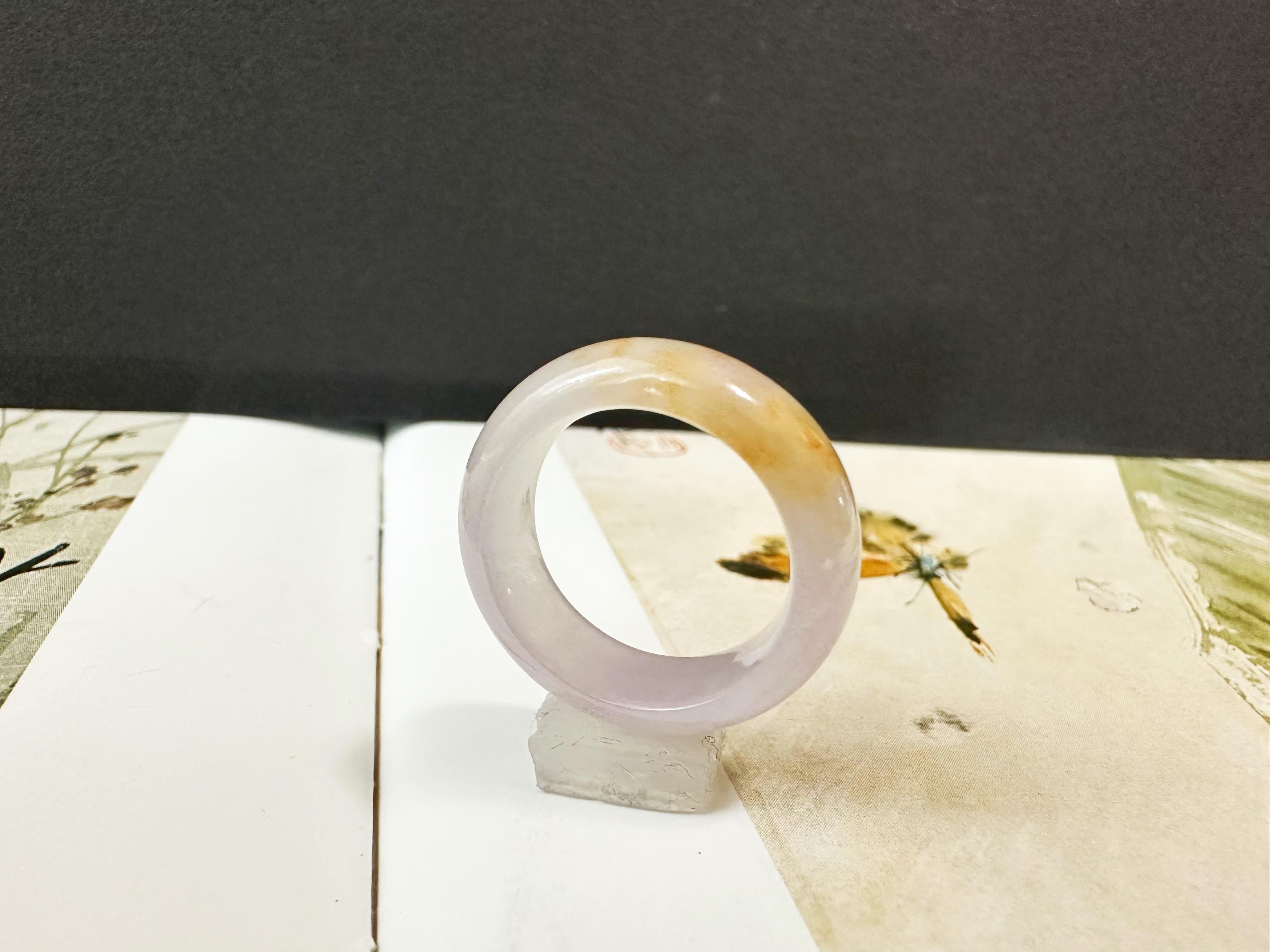 Natural Myanmar Bicolor Pink Golden Yellow Jadeite Jade Minimalist Ring Band For Sale 6