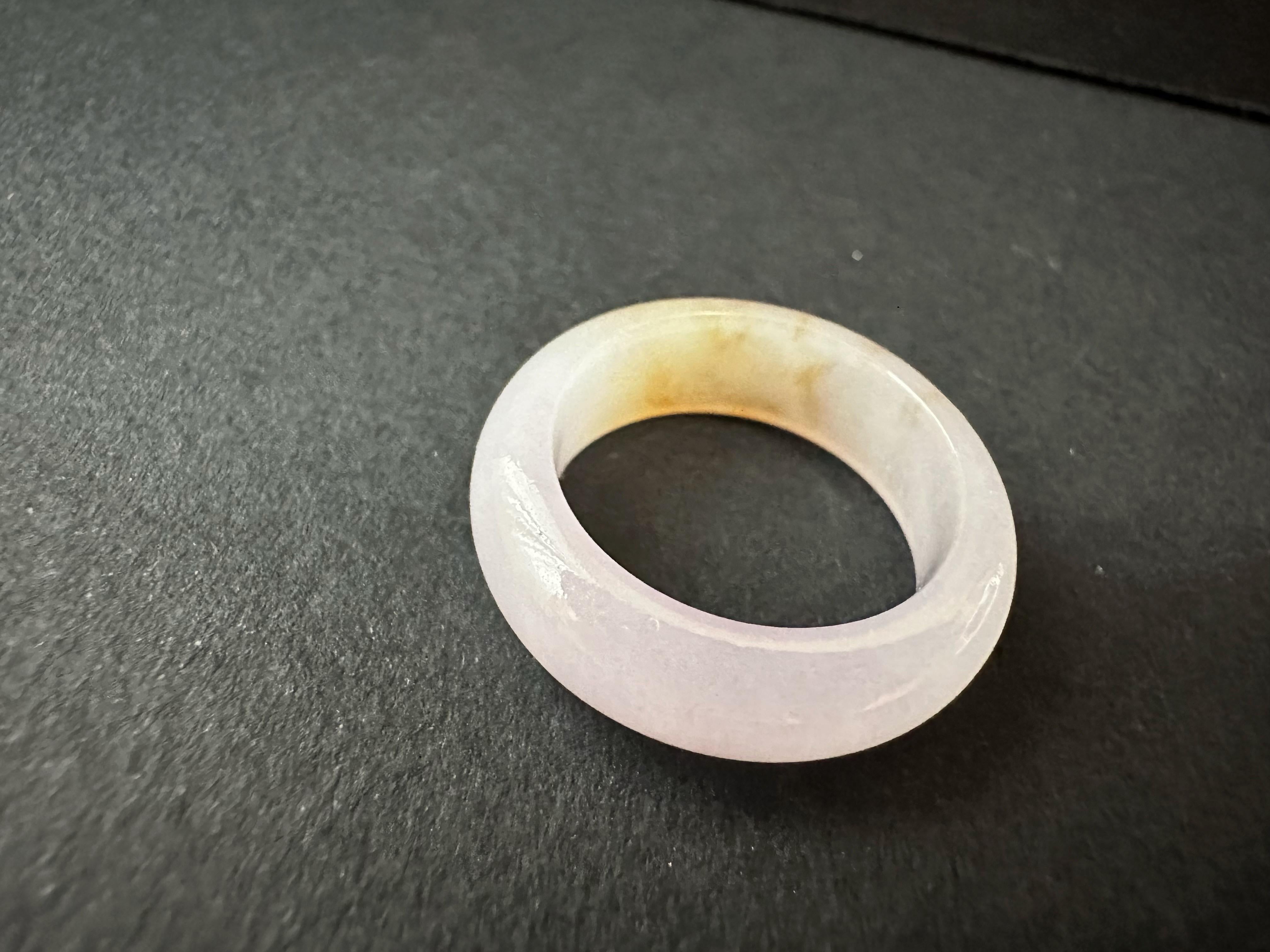 Natural Myanmar Bicolor Pink Golden Yellow Jadeite Jade Minimalist Ring Band For Sale 7
