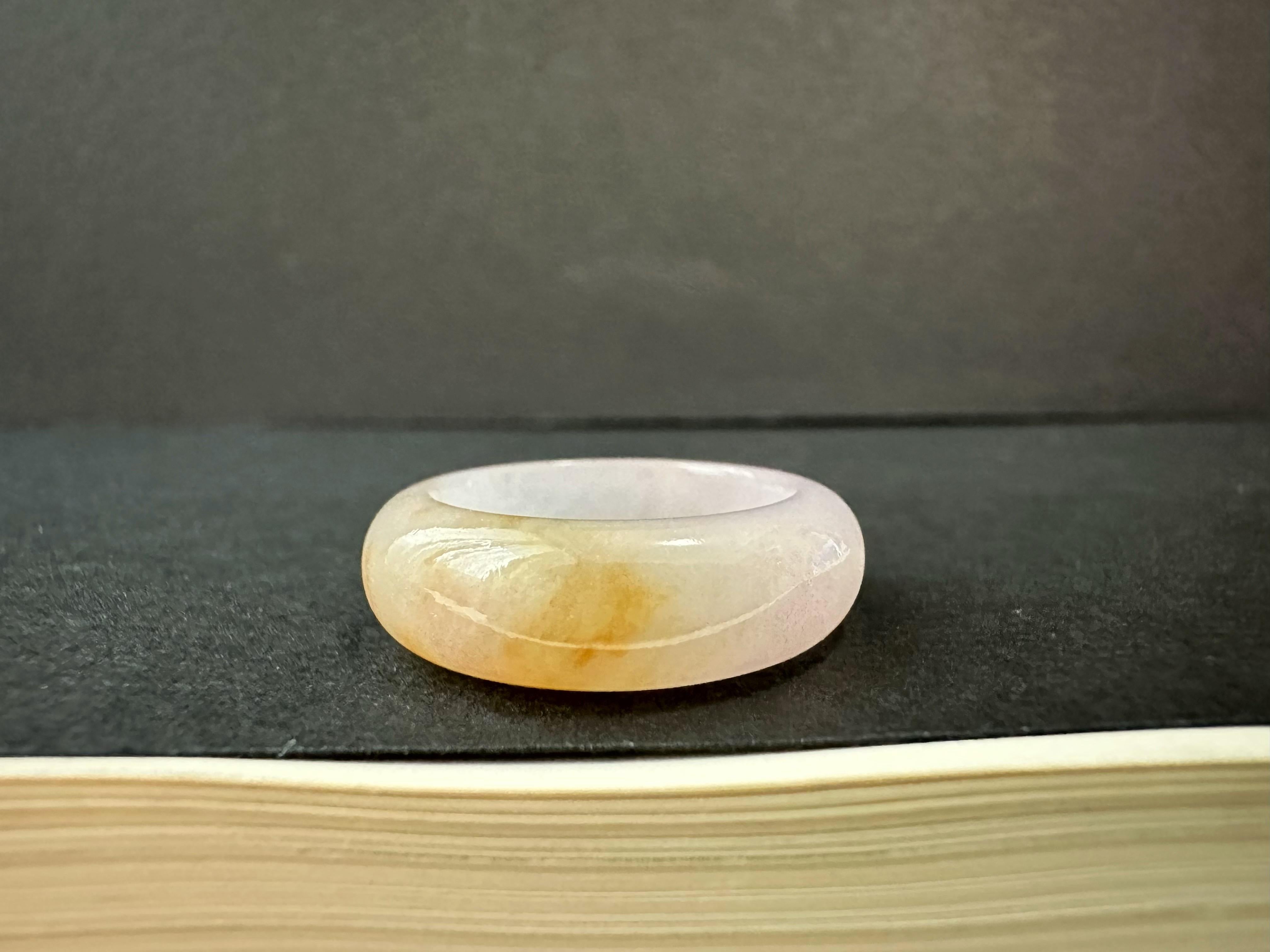 Natural Myanmar Bicolor Pink Golden Yellow Jadeite Jade Minimalist Ring Band For Sale 9