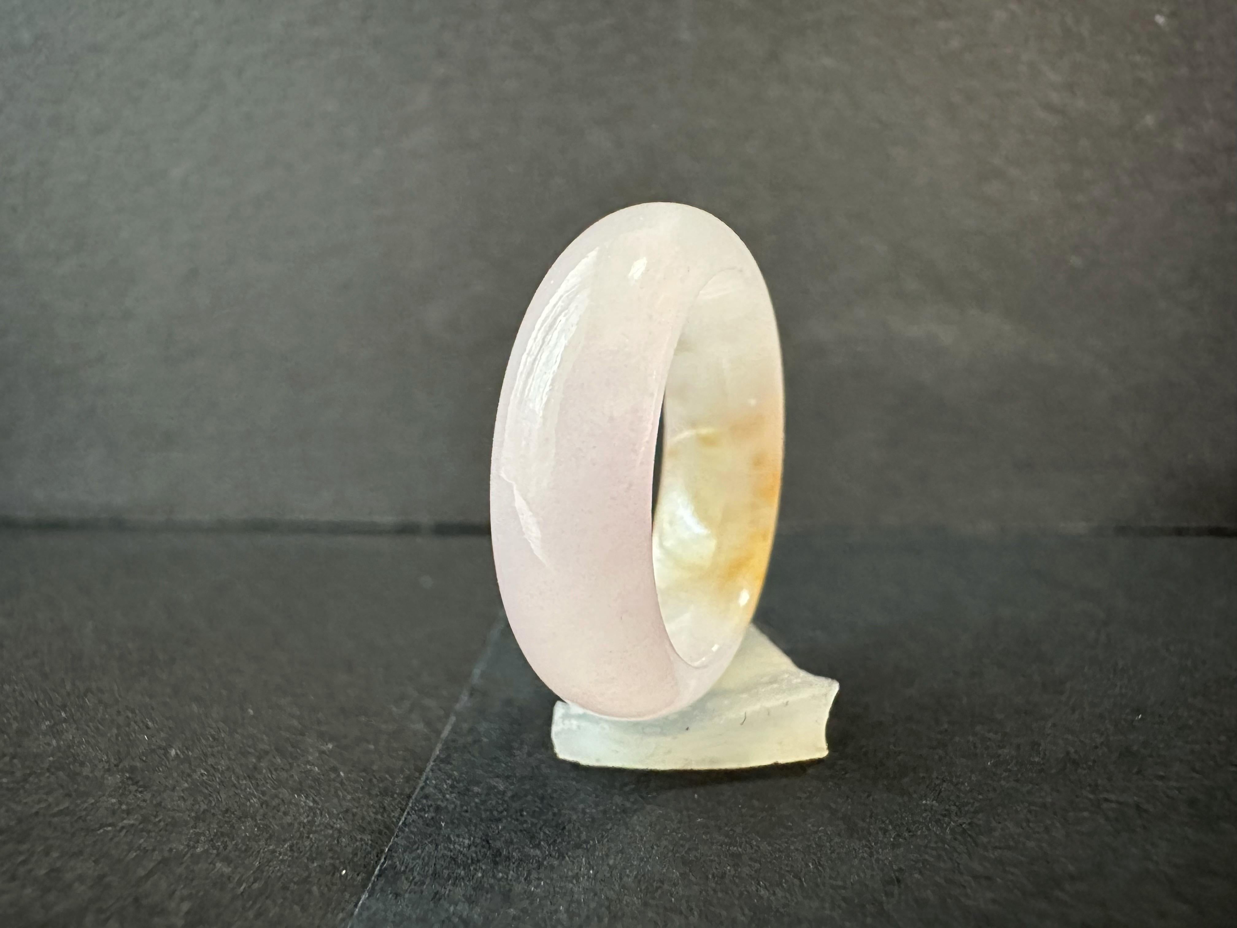 Natural Myanmar Bicolor Pink Golden Yellow Jadeite Jade Minimalist Ring Band For Sale 10