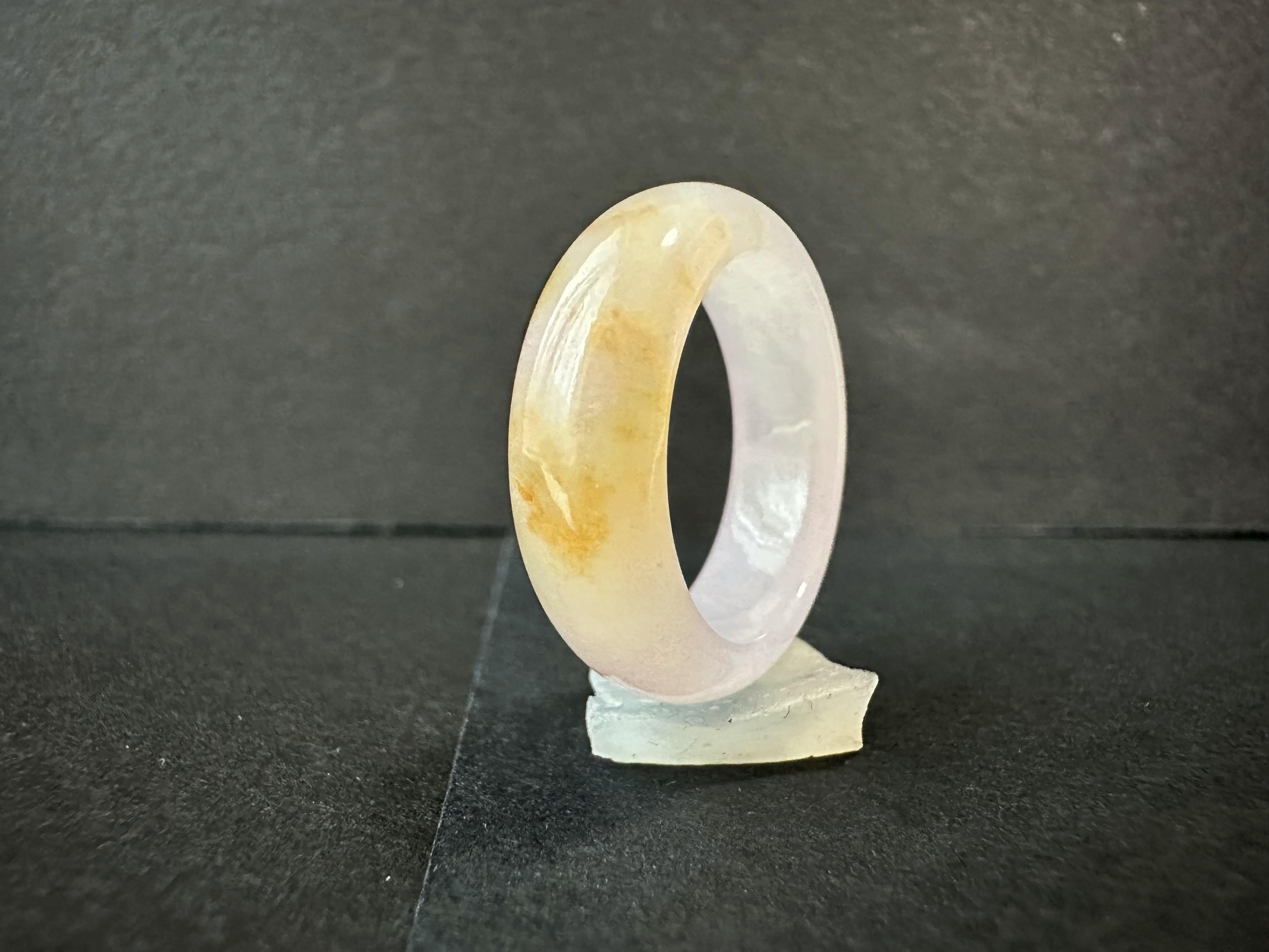 Natural Myanmar Bicolor Pink Golden Yellow Jadeite Jade Minimalist Ring Band For Sale 11