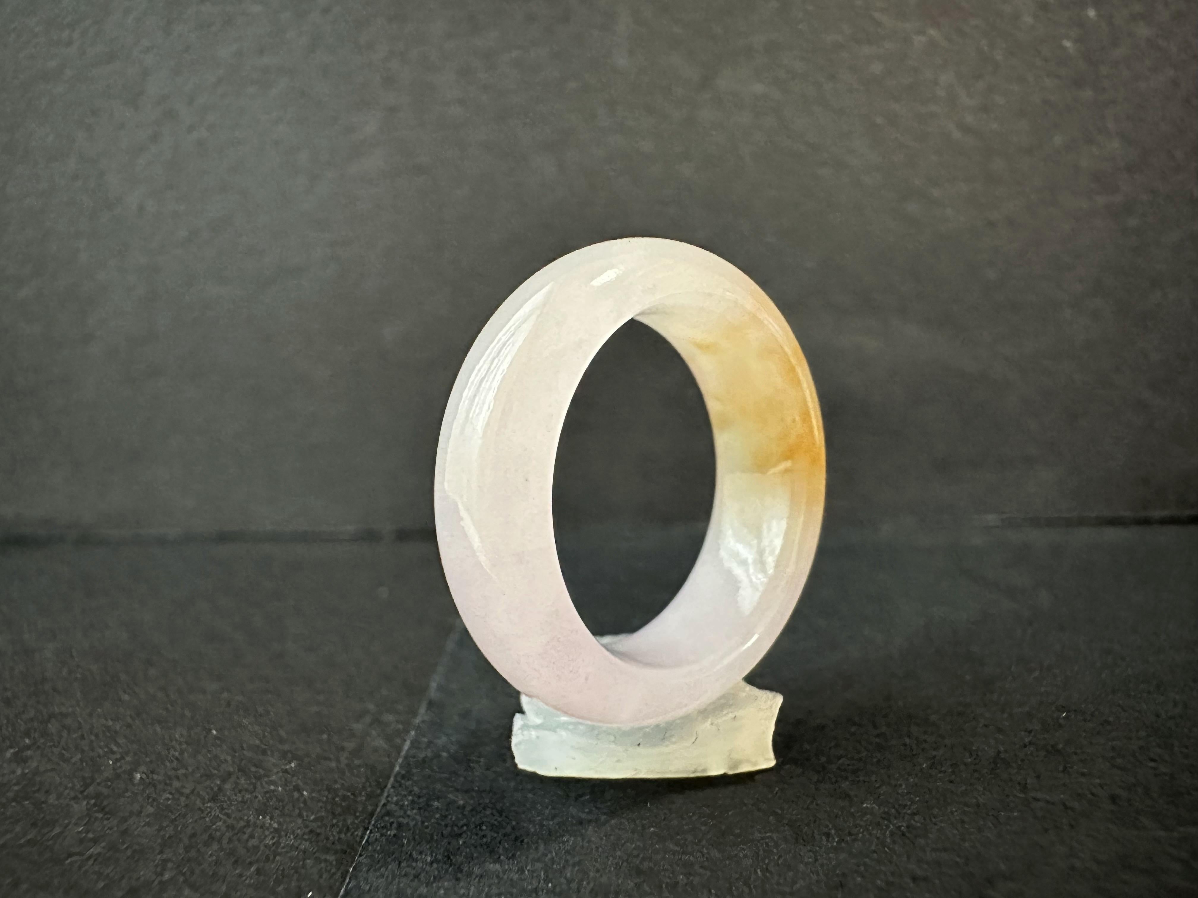 Natural Myanmar Bicolor Pink Golden Yellow Jadeite Jade Minimalist Ring Band For Sale 12