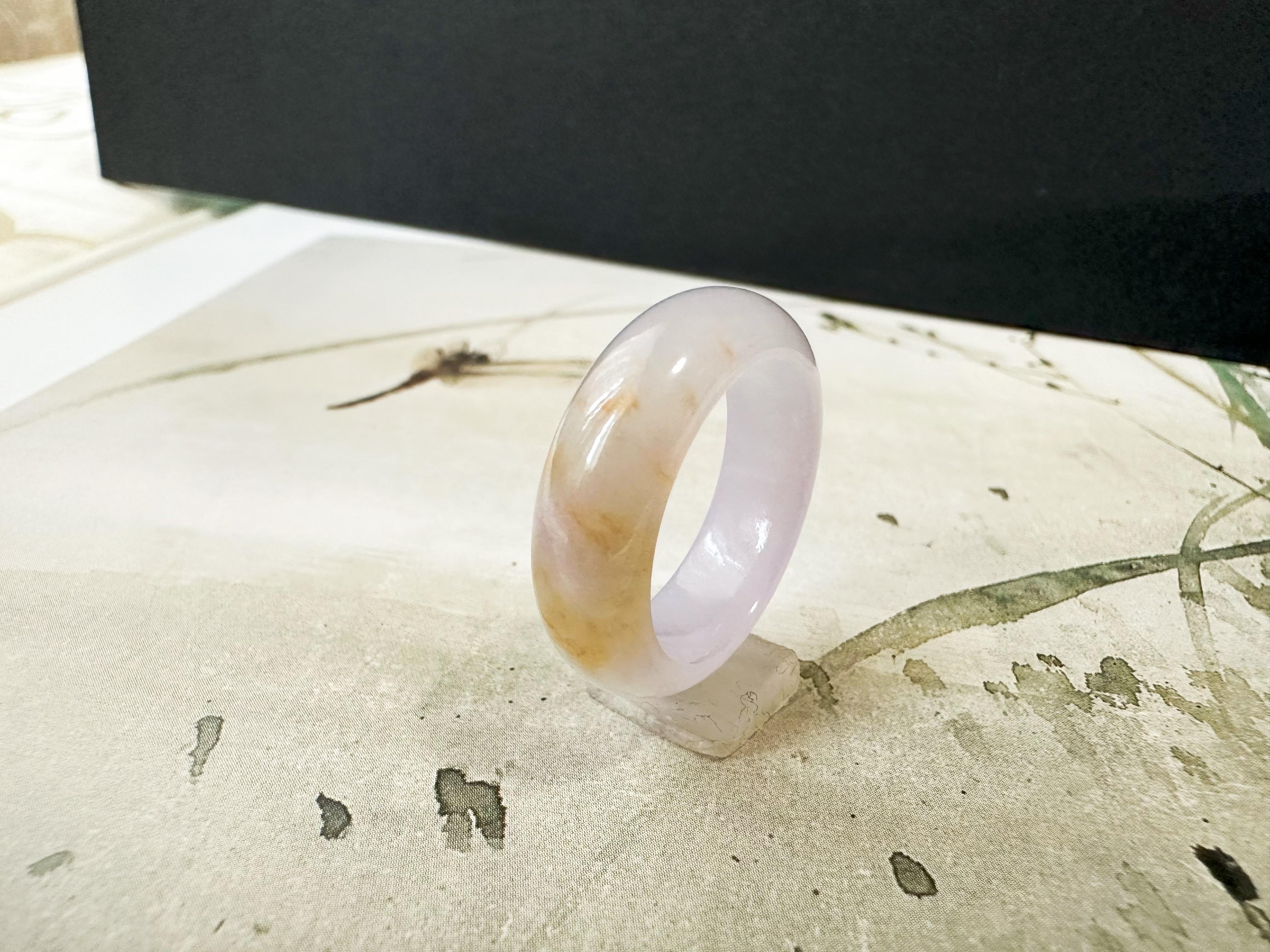 Natural Myanmar Bicolor Pink Golden Yellow Jadeite Jade Minimalist Ring Band For Sale 3