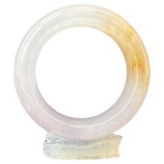 Natural Myanmar Bicolor Pink Golden Yellow Jadeite Jade Minimalist Ring Band