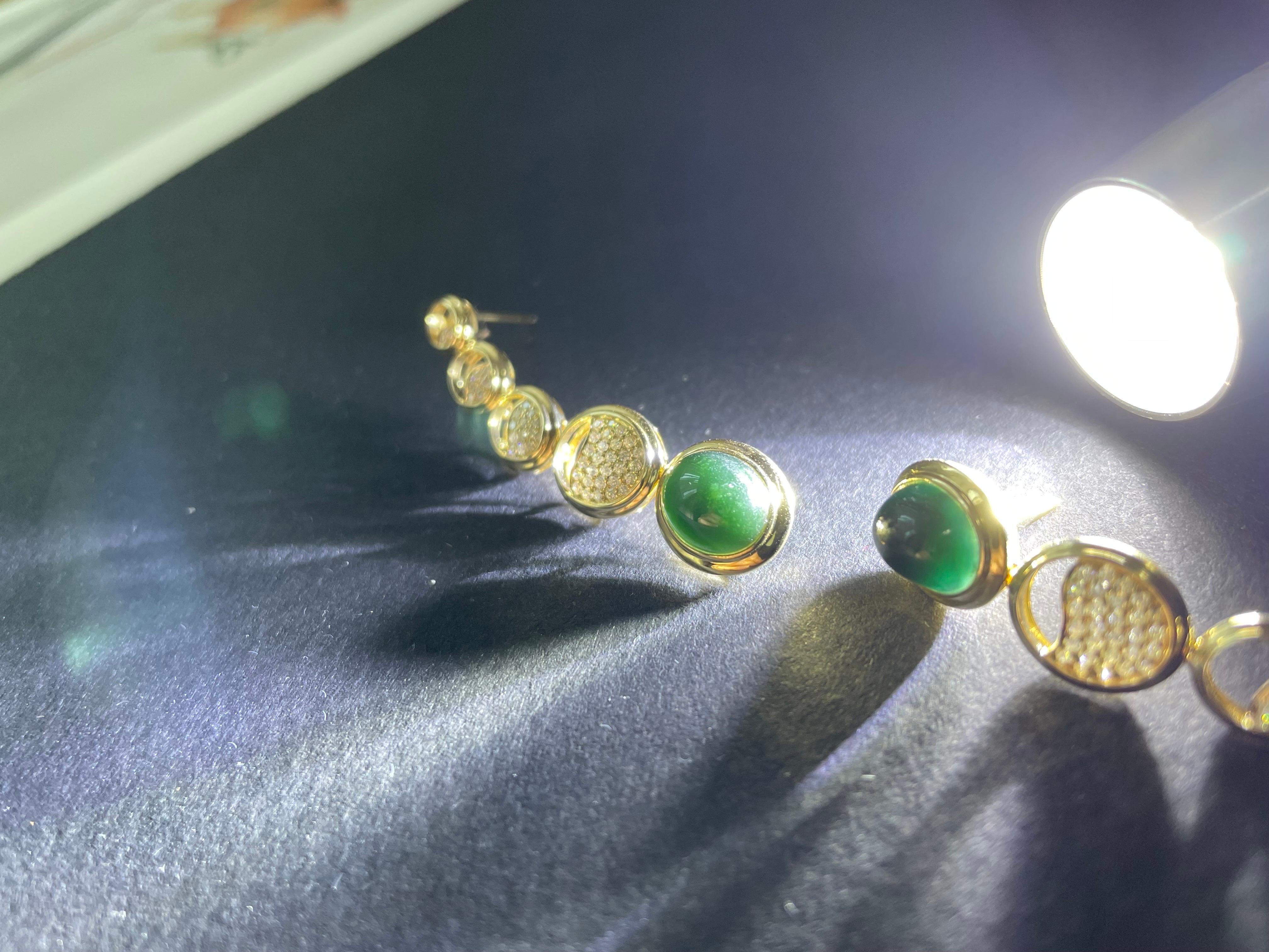 Natural Myanmar Black Jadeite Earrings in 14K/18K Gold and Moissanites For Sale 5
