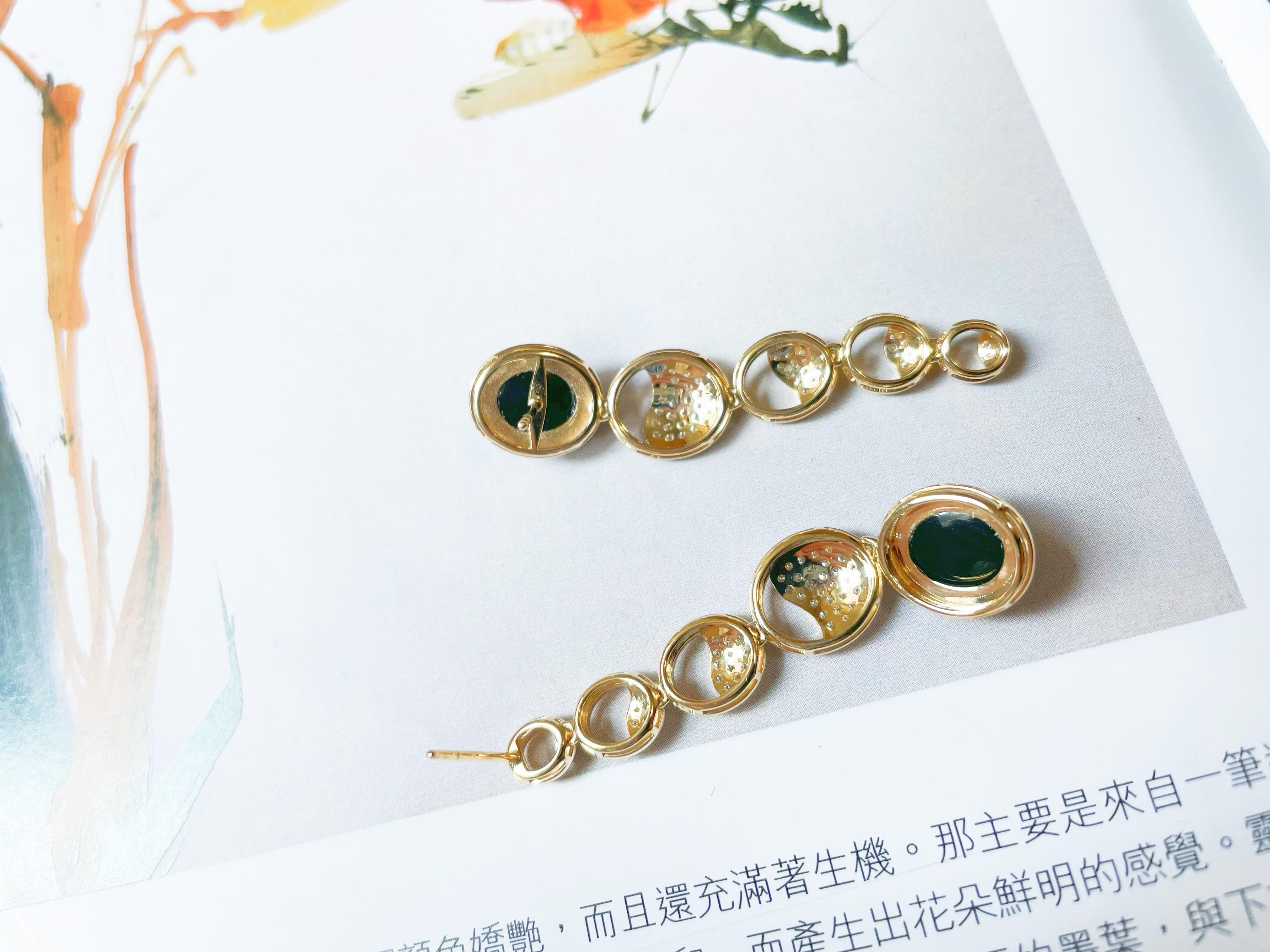 Women's or Men's Natural Myanmar Black Jadeite Earrings in 14K/18K Gold and Moissanites For Sale