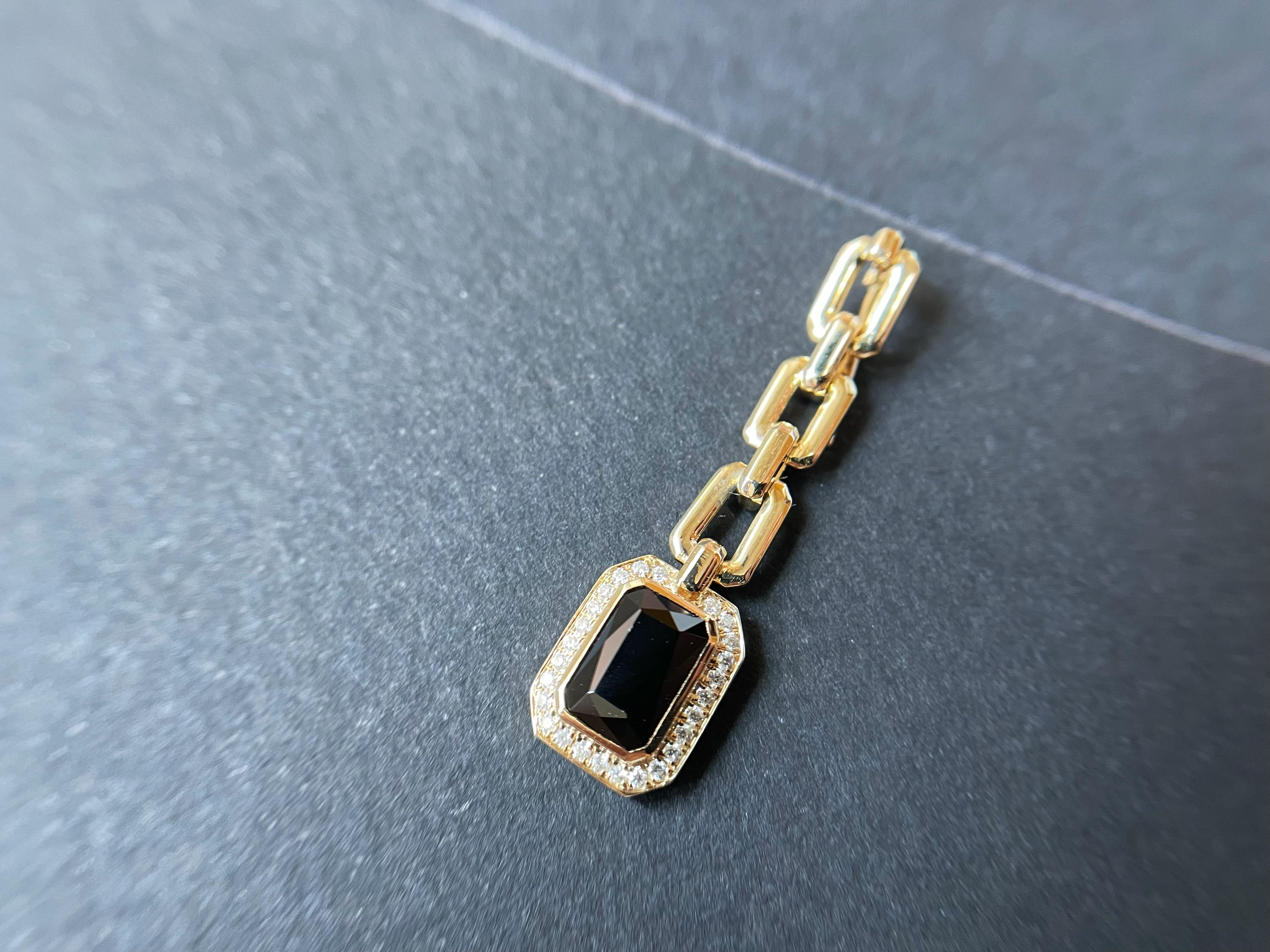 Natural Myanmar Black Spinel Chain Earrings, Jade Earrings in 14K/18K Gold For Sale 3