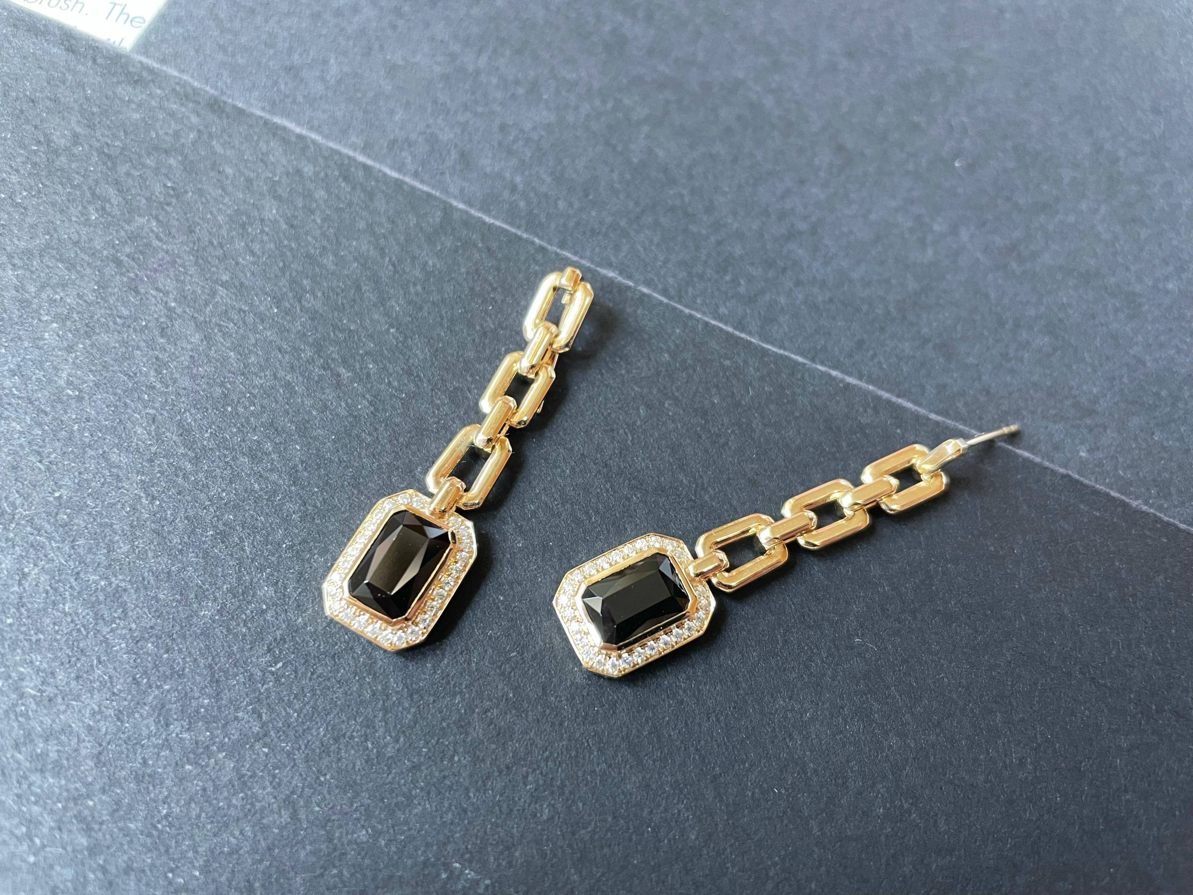 Natural Myanmar Black Spinel Chain Earrings, Jade Earrings in 14K/18K Gold For Sale 4