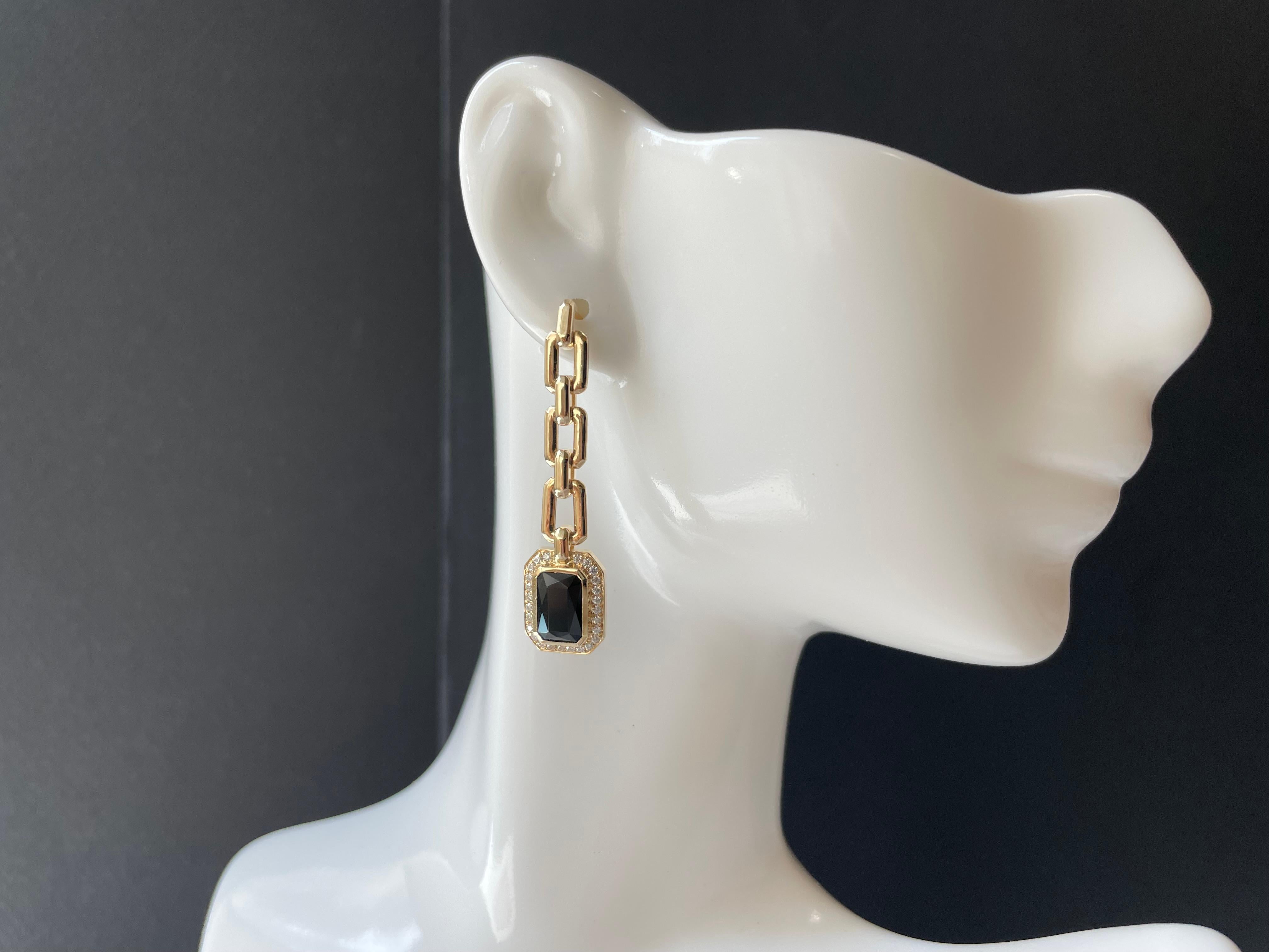 Natural Myanmar Black Spinel Chain Earrings, Jade Earrings in 14K/18K Gold For Sale 6