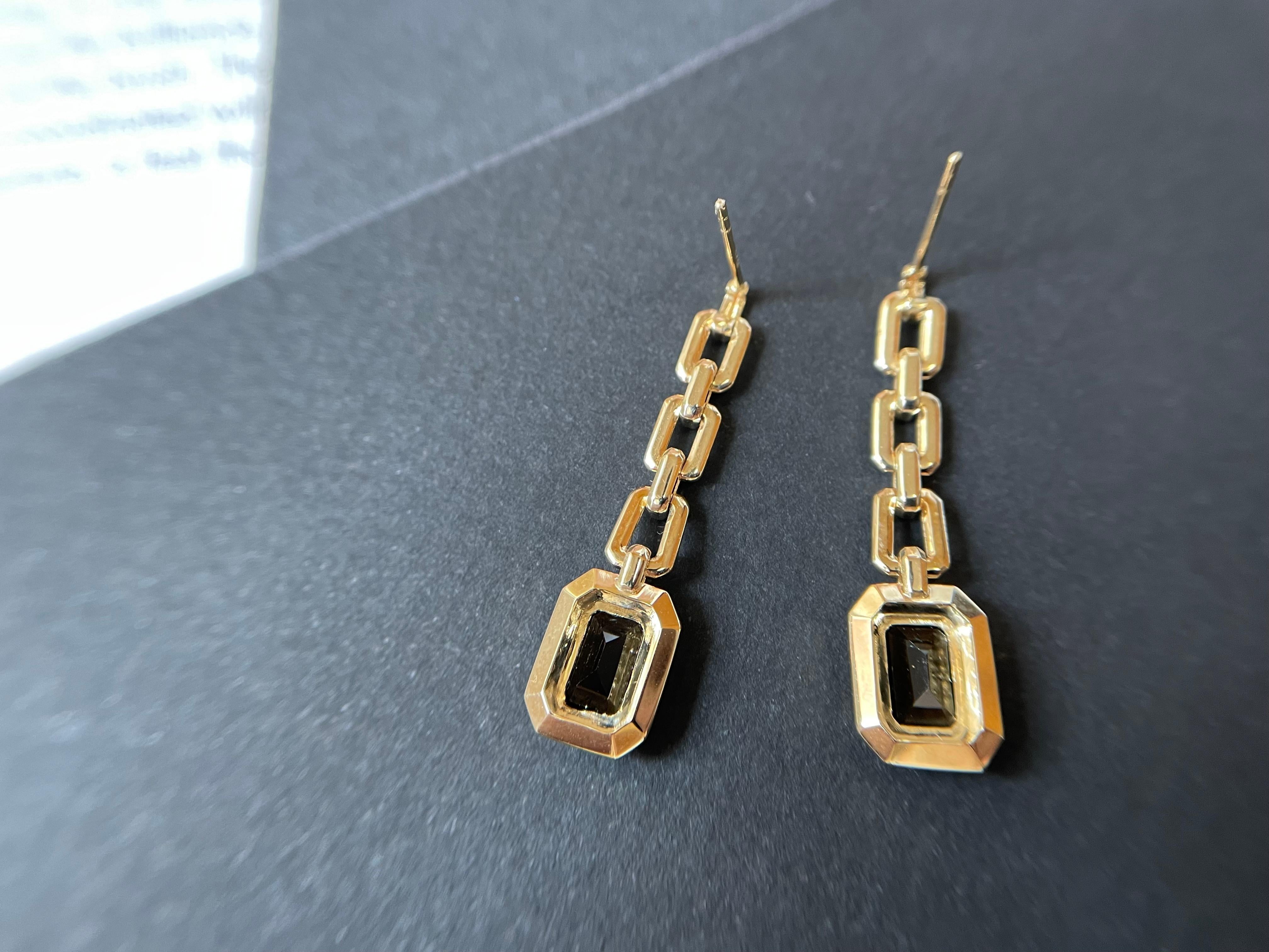 Women's or Men's Natural Myanmar Black Spinel Chain Earrings, Jade Earrings in 14K/18K Gold For Sale
