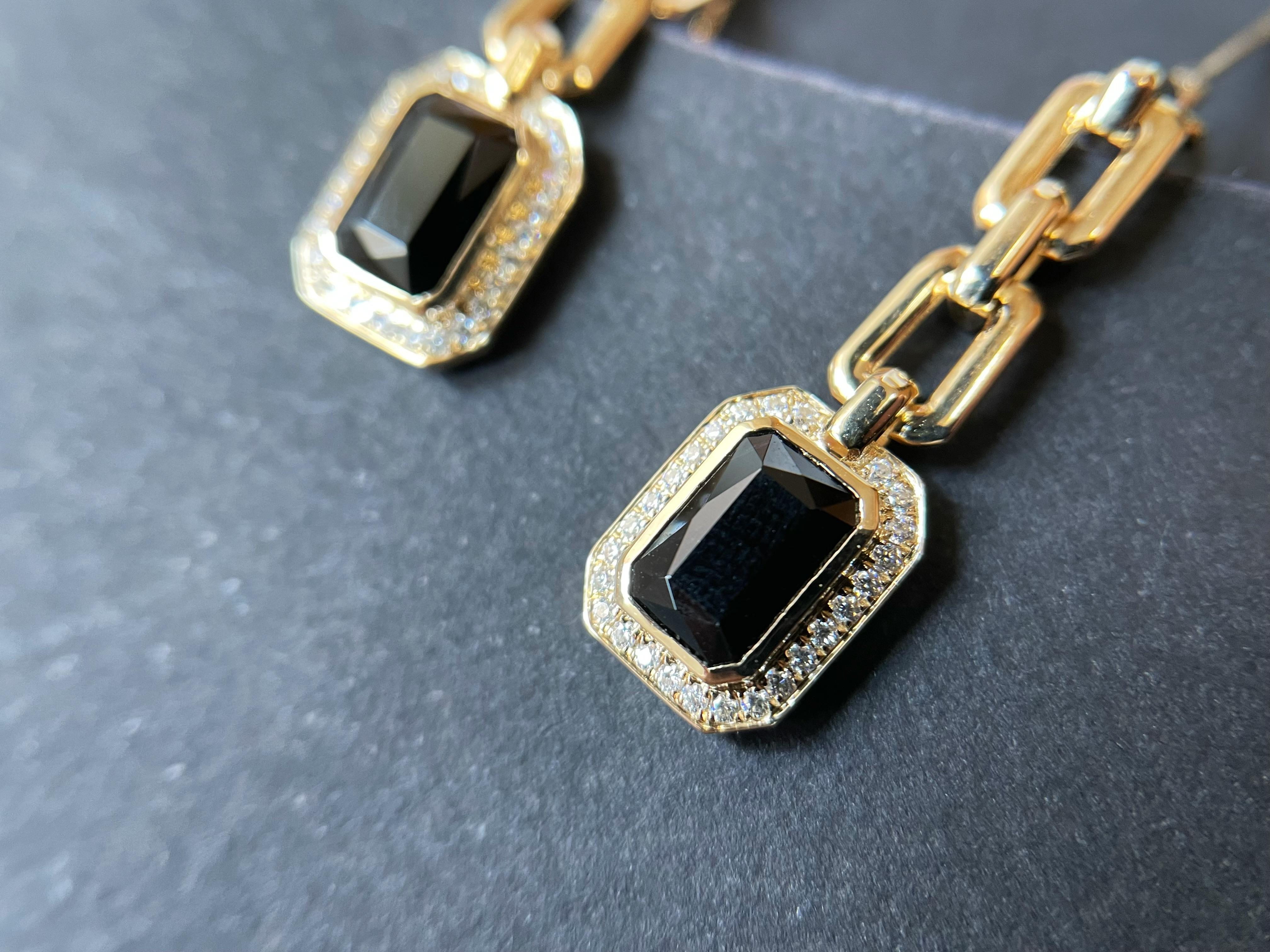 Natural Myanmar Black Spinel Chain Earrings, Jade Earrings in 14K/18K Gold For Sale 1
