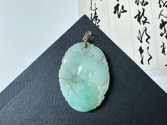 Natural Myanmar Bright Green Loong Jade Pendant with 18K Gold Bail