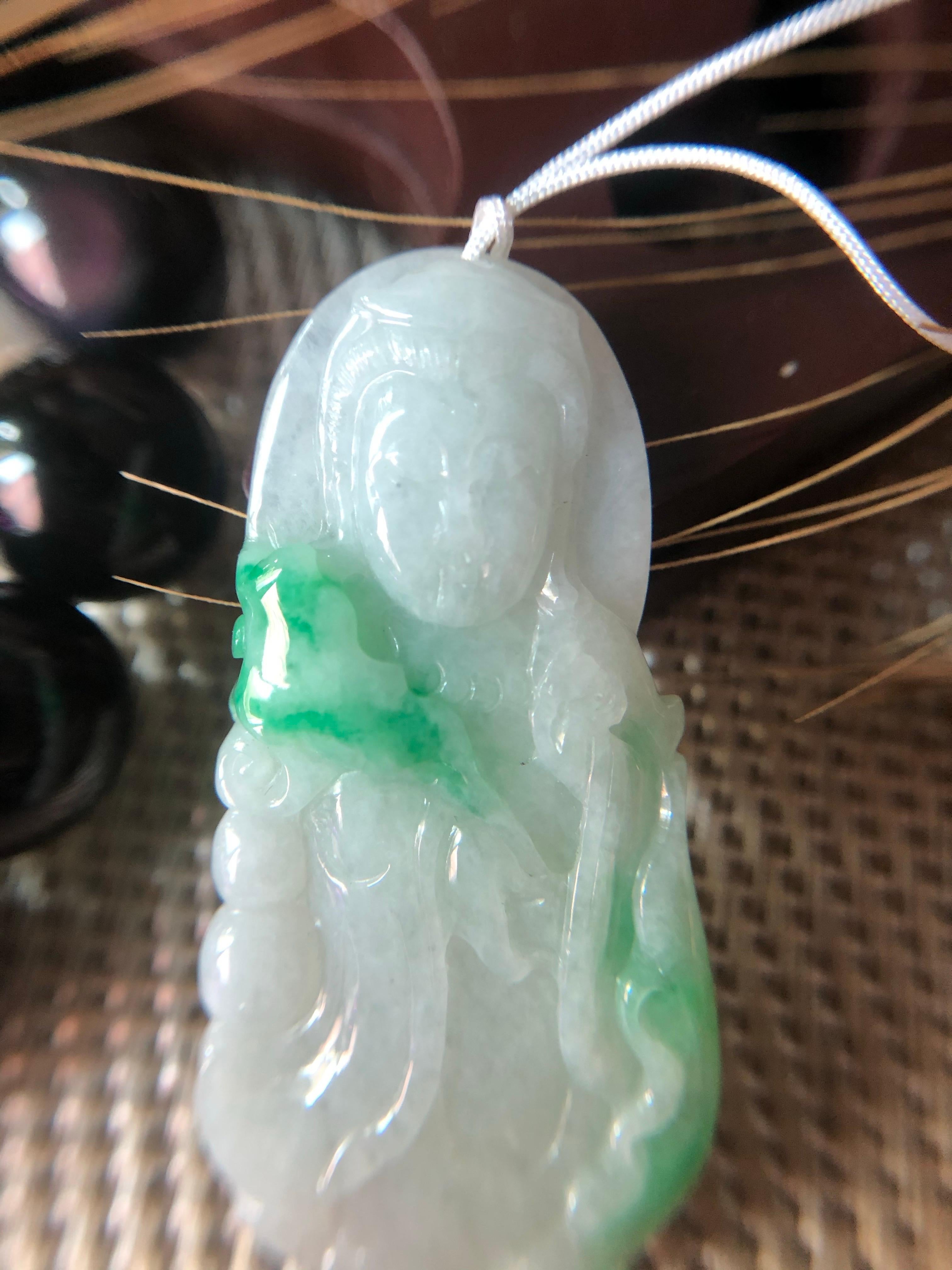 Natural Myanmar Buddha Guan Yin Green Loose Gemstone, Jade Pendant, Meditation For Sale 6