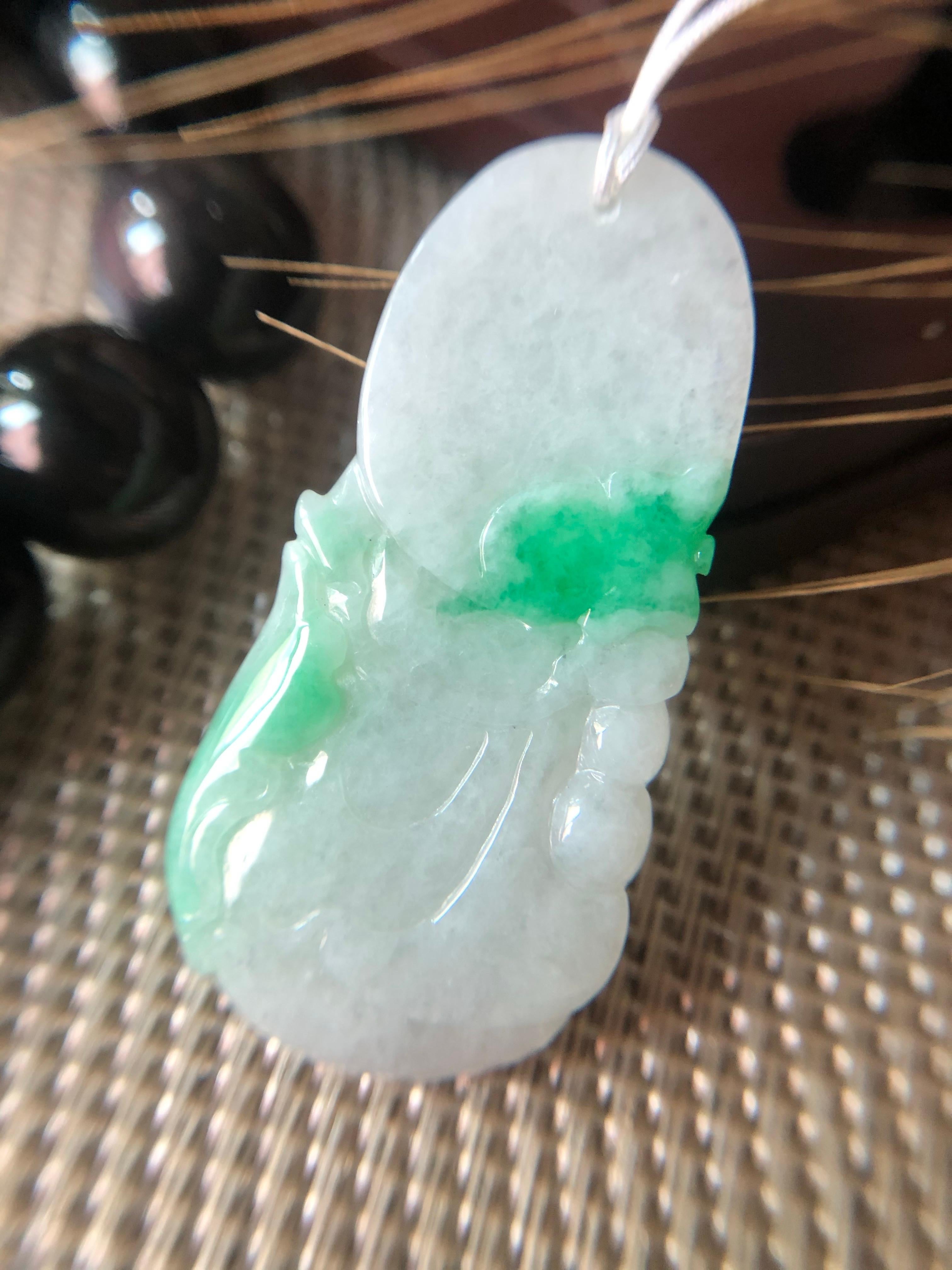 Natural Myanmar Buddha Guan Yin Green Loose Gemstone, Jade Pendant, Meditation For Sale 9
