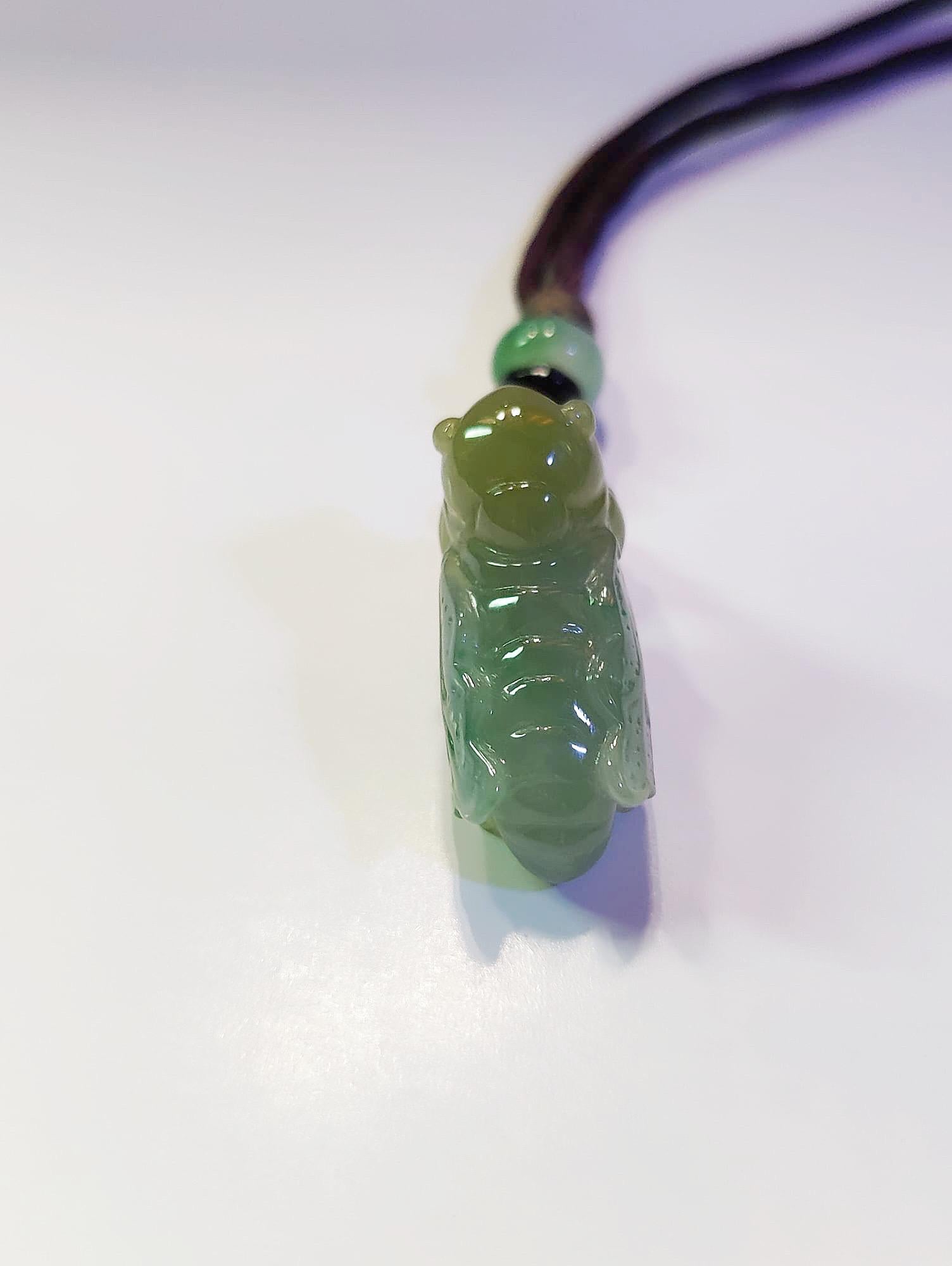 Natural Myanmar Cicada Icy Type Jade Pendant, Tricolor Green Golden Yellow White For Sale 4