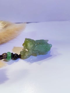 Natural Myanmar Cicada Icy Type Jade Pendant, Tricolor Green Golden Yellow White