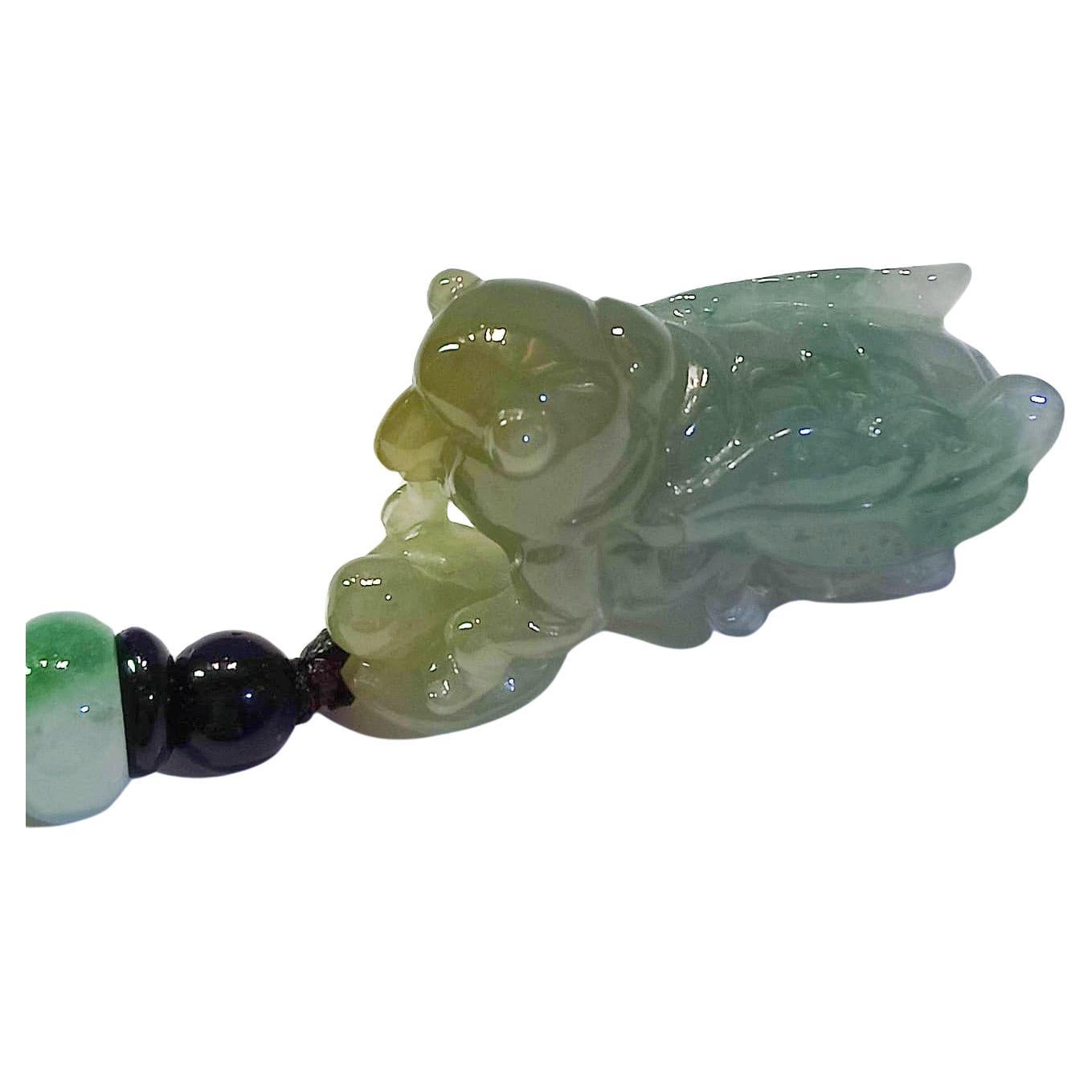Natürlicher Myanmar Cicada Icy Type Jade-Anhänger, dreifarbig grün goldgelb weiß