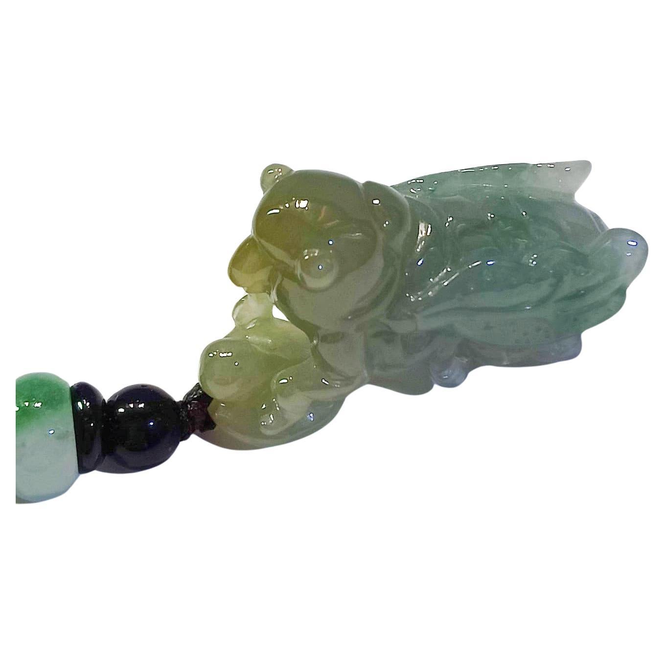 Natural Myanmar Cicada Icy Type Jade Pendant, Tricolor Green Golden Yellow White For Sale