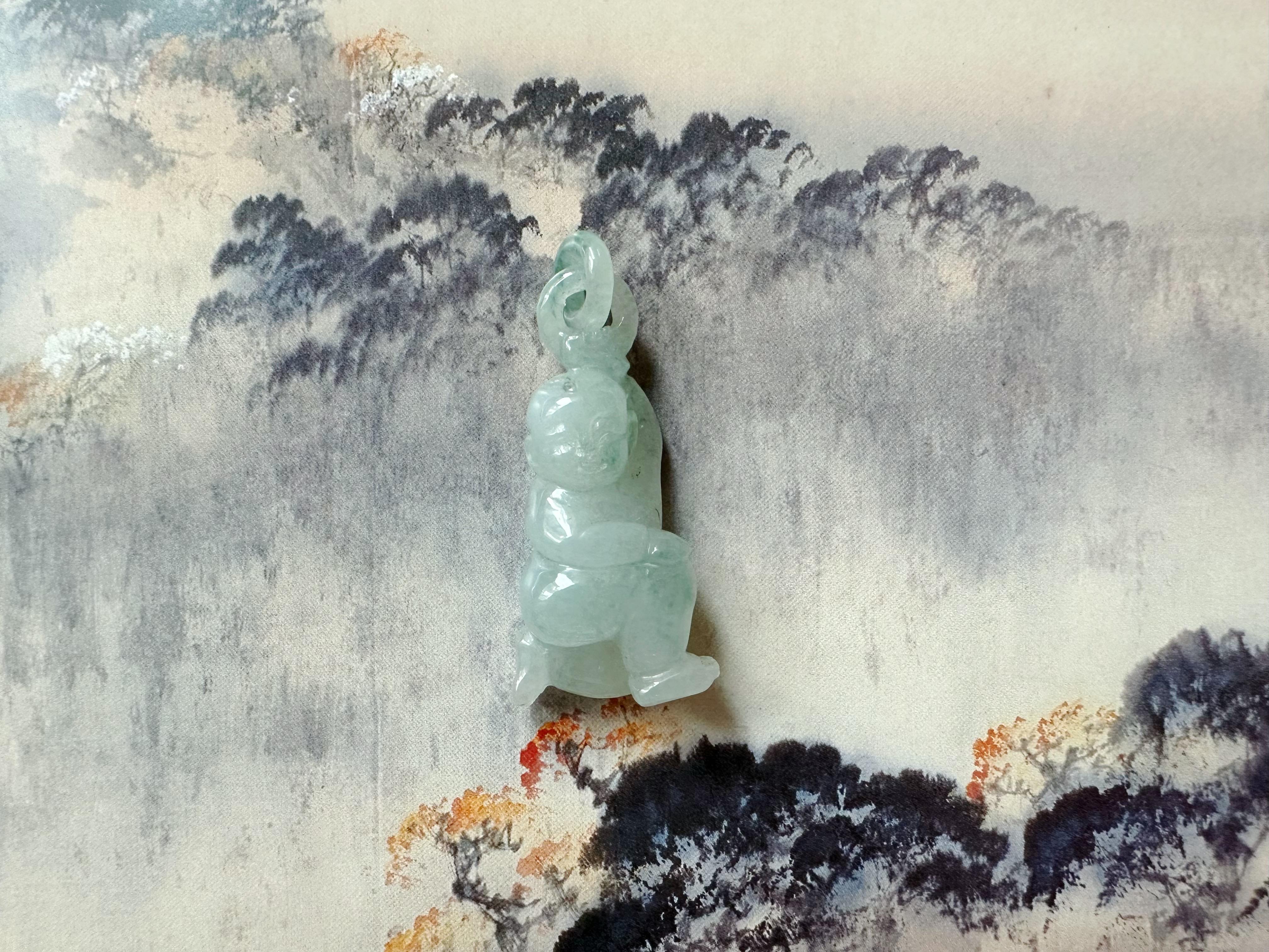 Natural Myanmar Fortune Child Jade Loose Stone, Pendant