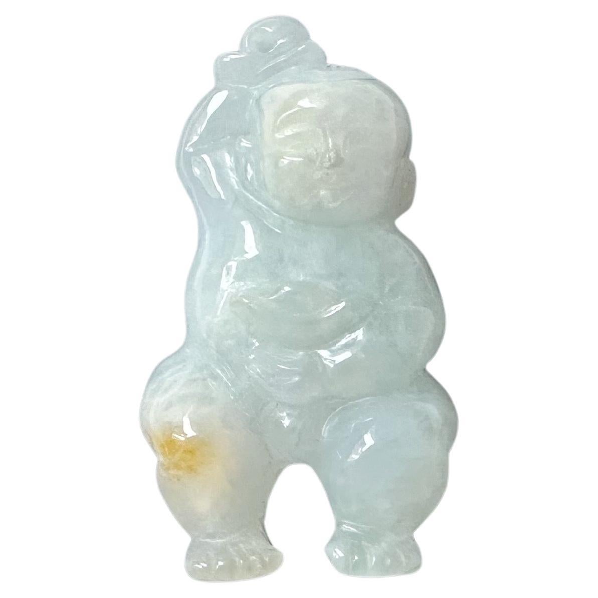 Natural Myanmar Fortune Child Jade Loose Stone, Pendant in vendita