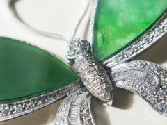 Natural Myanmar Green Jadeite Butterfly Brooch and Pendant with Diamond