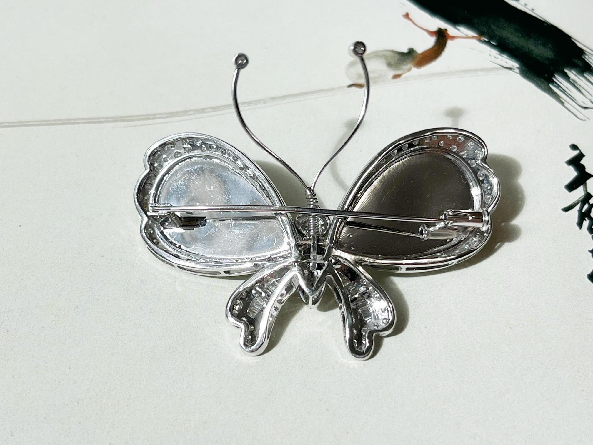Natural Myanmar Green Jadeite Butterfly Brooch and Pendant with Diamond  For Sale 3