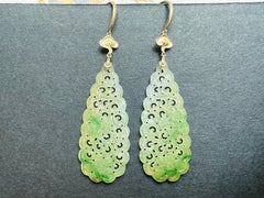 Natural Myanmar Handcarved Bicolor Icy Jadeite Earrings in 18K Gold